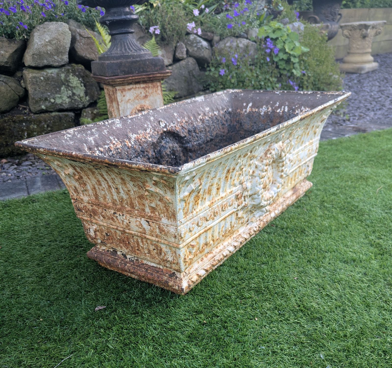 photo for sale Victorian Antique Iron Wreath Fluted Garden Planter Delivery Available 0324.