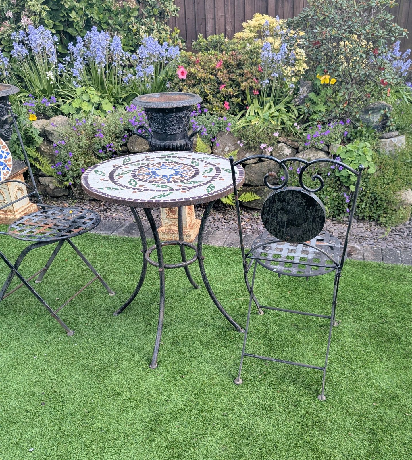 Vintage Metal Bistro Set With Mosaic Detail Delivery Available 0322 photo furniture