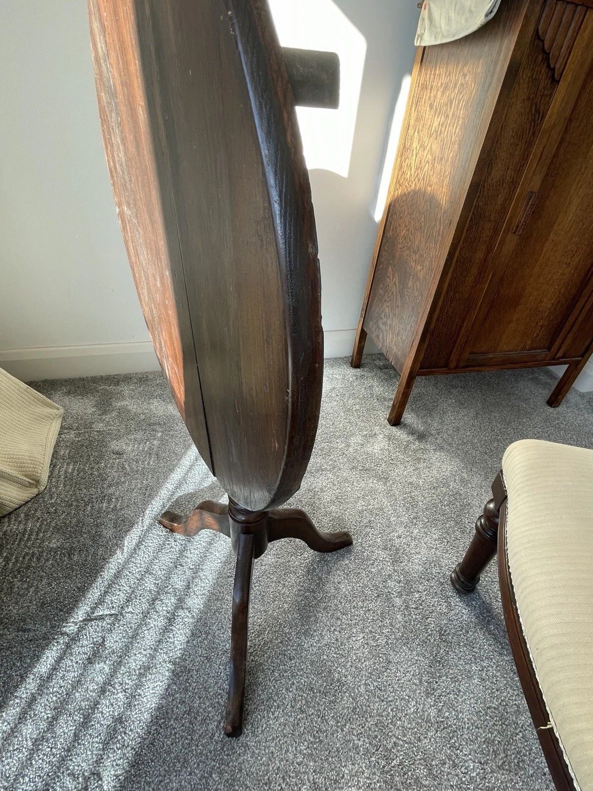 Antique Dark Oak Tilt Top Tripod Pedestal Side Tea Table photo Furniture