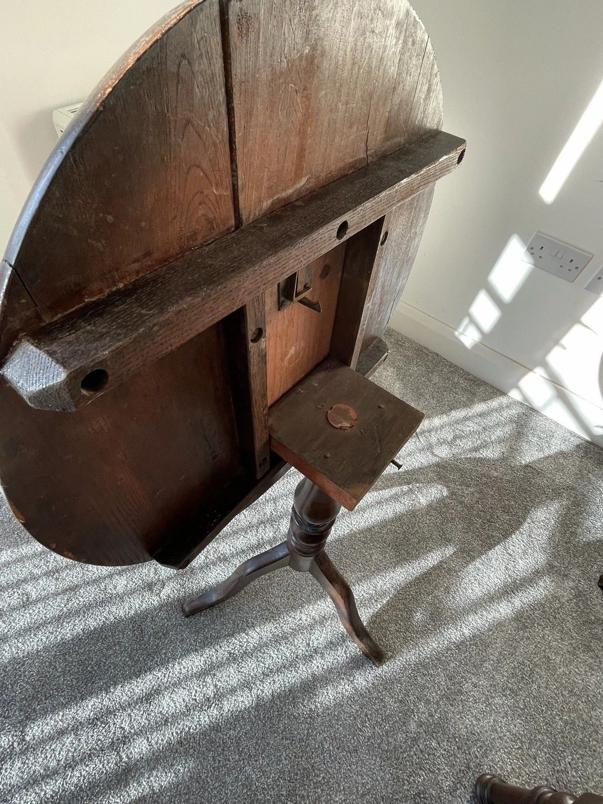 photo for sale Antique Dark Oak Tilt Top Tripod Pedestal Side Tea Table