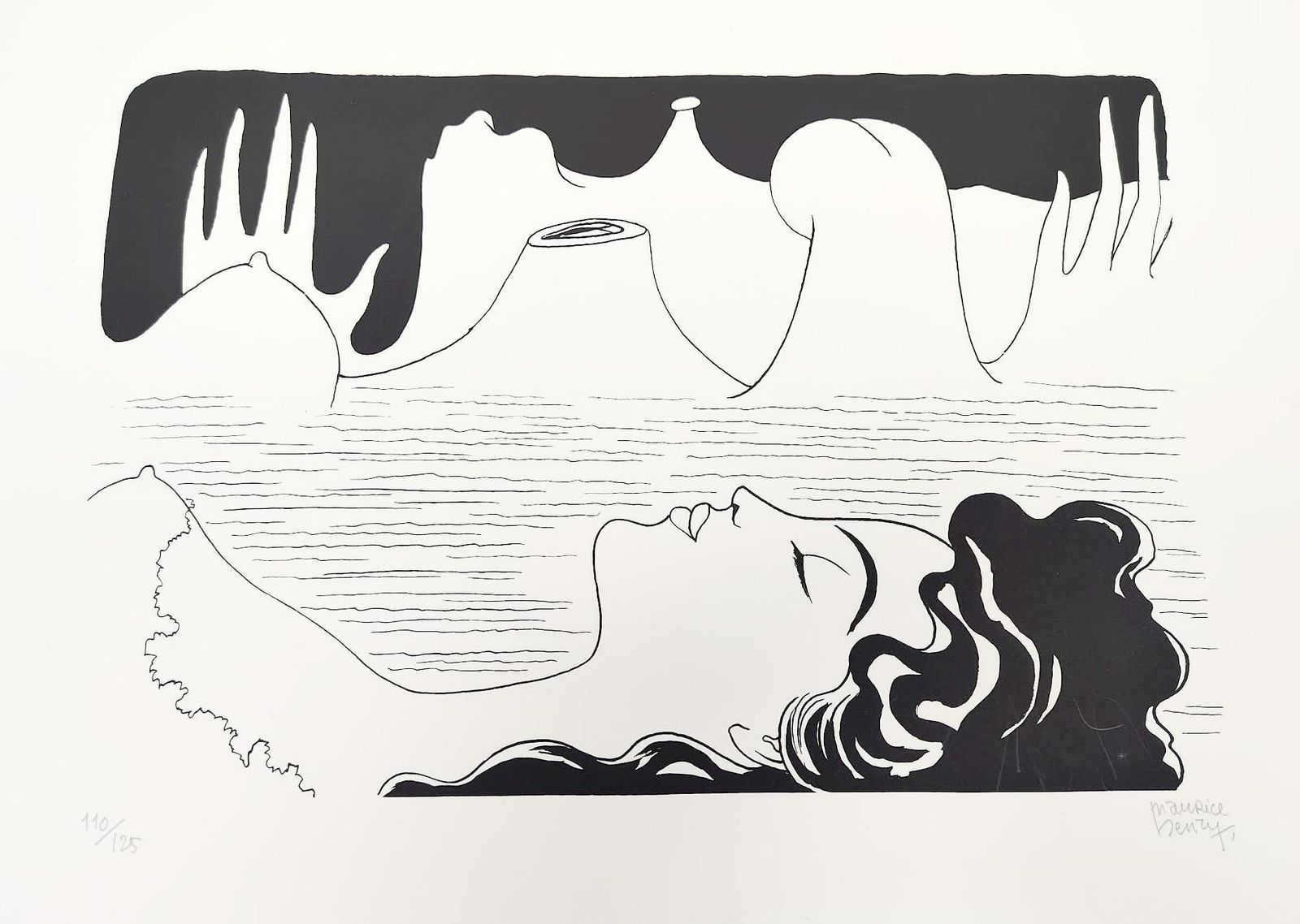 Maurice Henry Black And White Silkscreen 50 X 70 Cm Surrealism Vintage Lithograph Painting