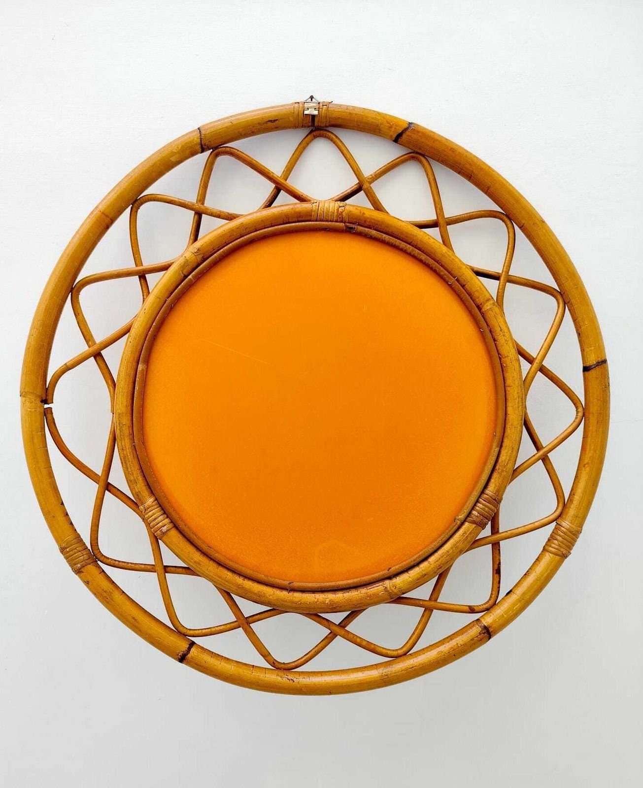 Miroir mural rond vintage Mid-Century Modern en bambou, époque Bonacina photo vintage