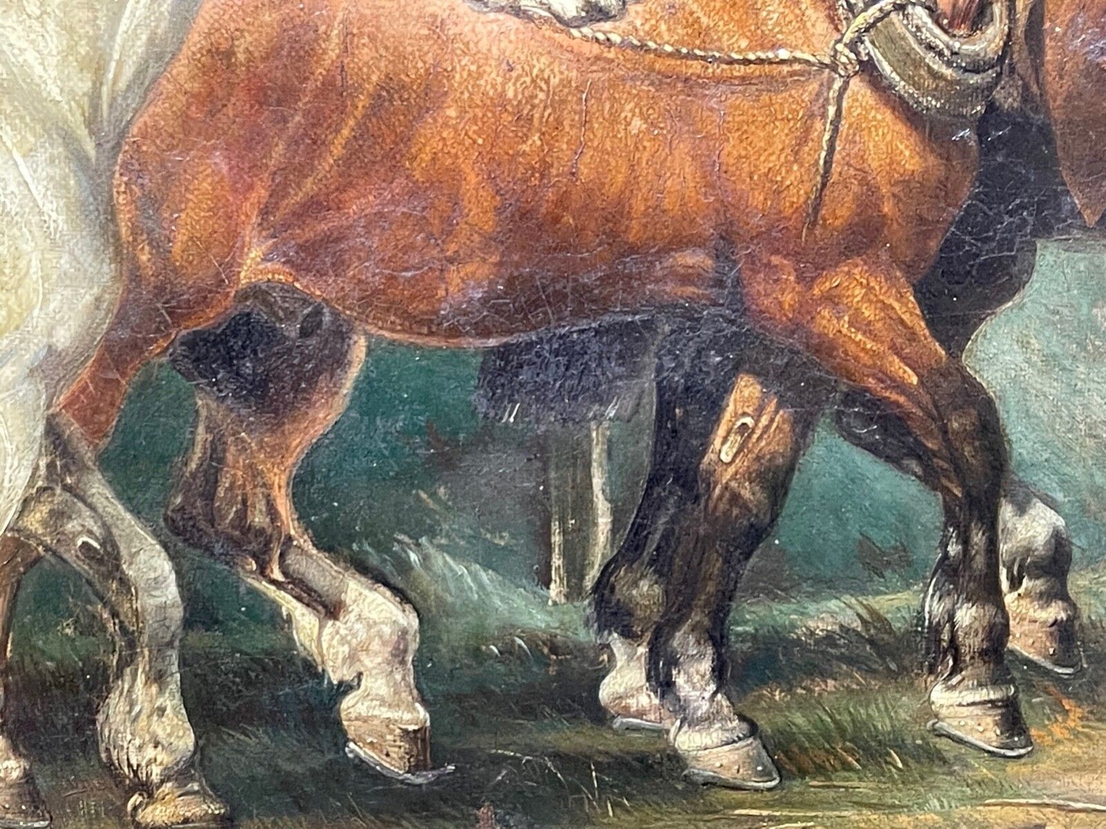 photo vintage 19e-eeuws ruitersschilderij, paarden op weg naar Chester, gesigneerd door Edward Lloyd Ellesmere, verguld ingelijst