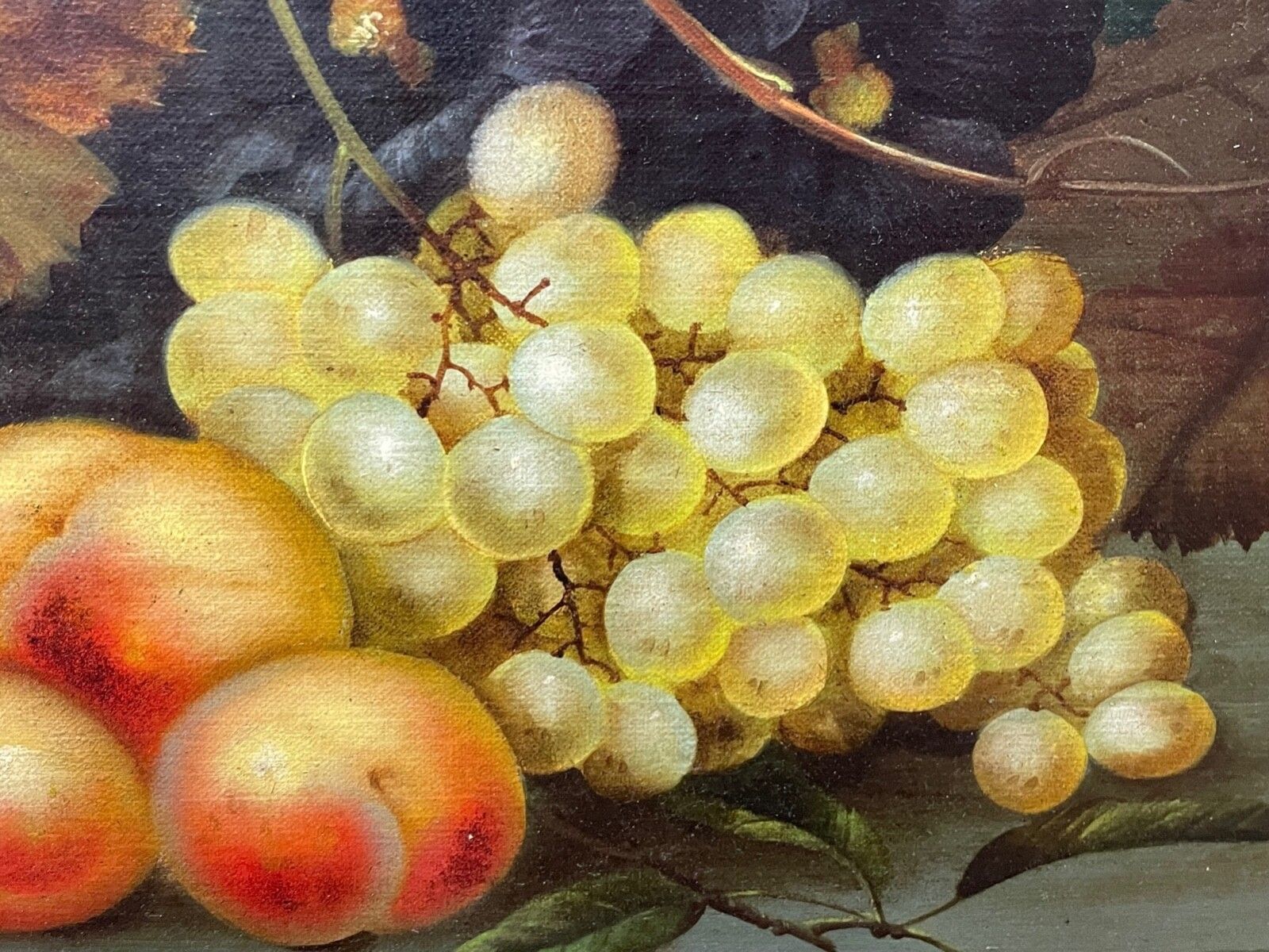 photo for sale 19th Century British Work Of Art Oil Painting Still Life Roses Peaches & Grapes By Edwin Steele