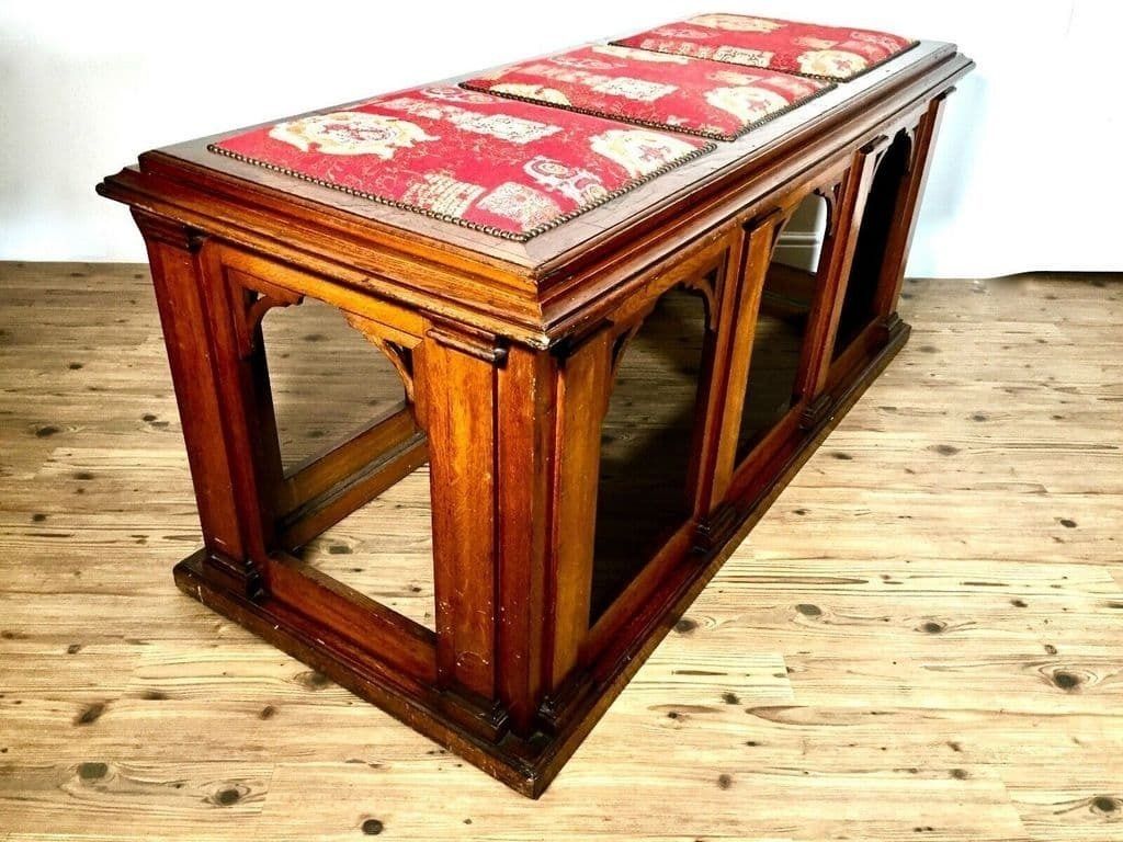 Antique 19th Century Gothic Revival Mahogany Wood Chapel Window Bench / Seat