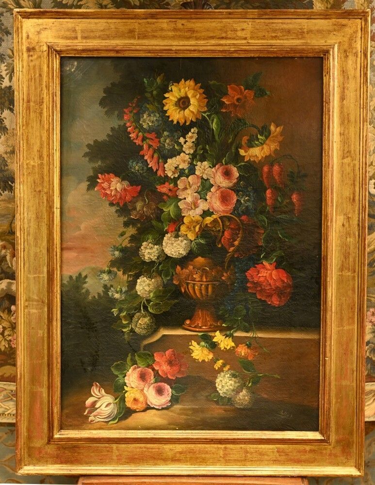 Flemish Oil Painting Floral Still Life Antique Art 1900 photo Art