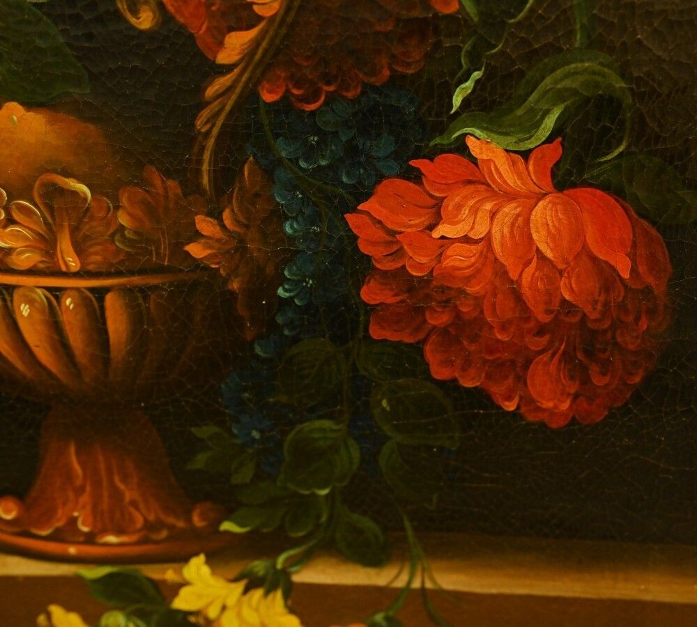 Art Flemish Oil Painting Floral Still Life Antique Art 1900 photo