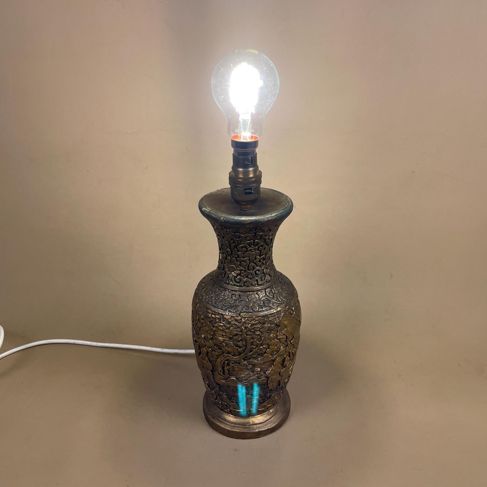 photo buy Oriental Patterned Lamp Bedside Table Light Vase Pottery Clay Antique Pattern Hand Painted Gold Brass Vintage Ornate Detail Medium