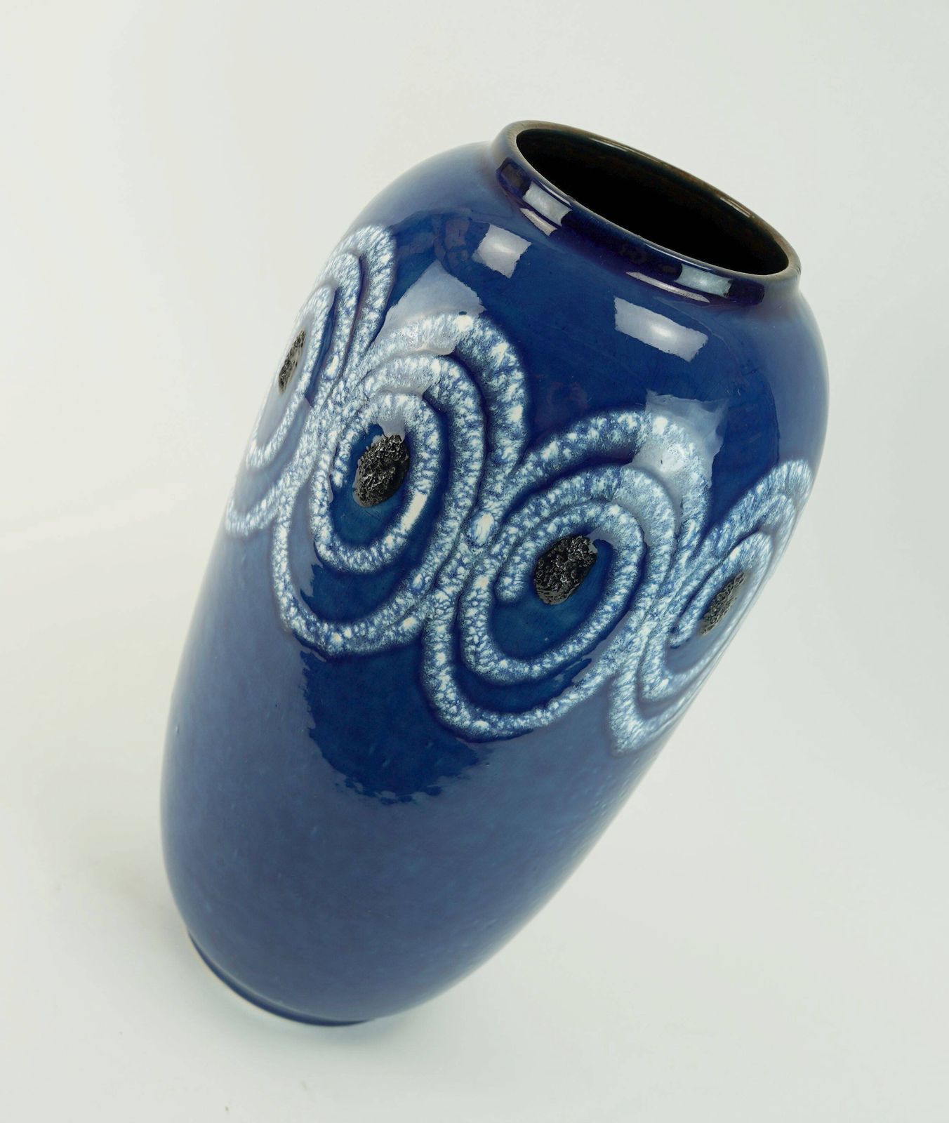 Vase de sol Scheurich bleu à motif tourbillon blanc, Fat Lava, modèle n° 546-41 photo Décoration