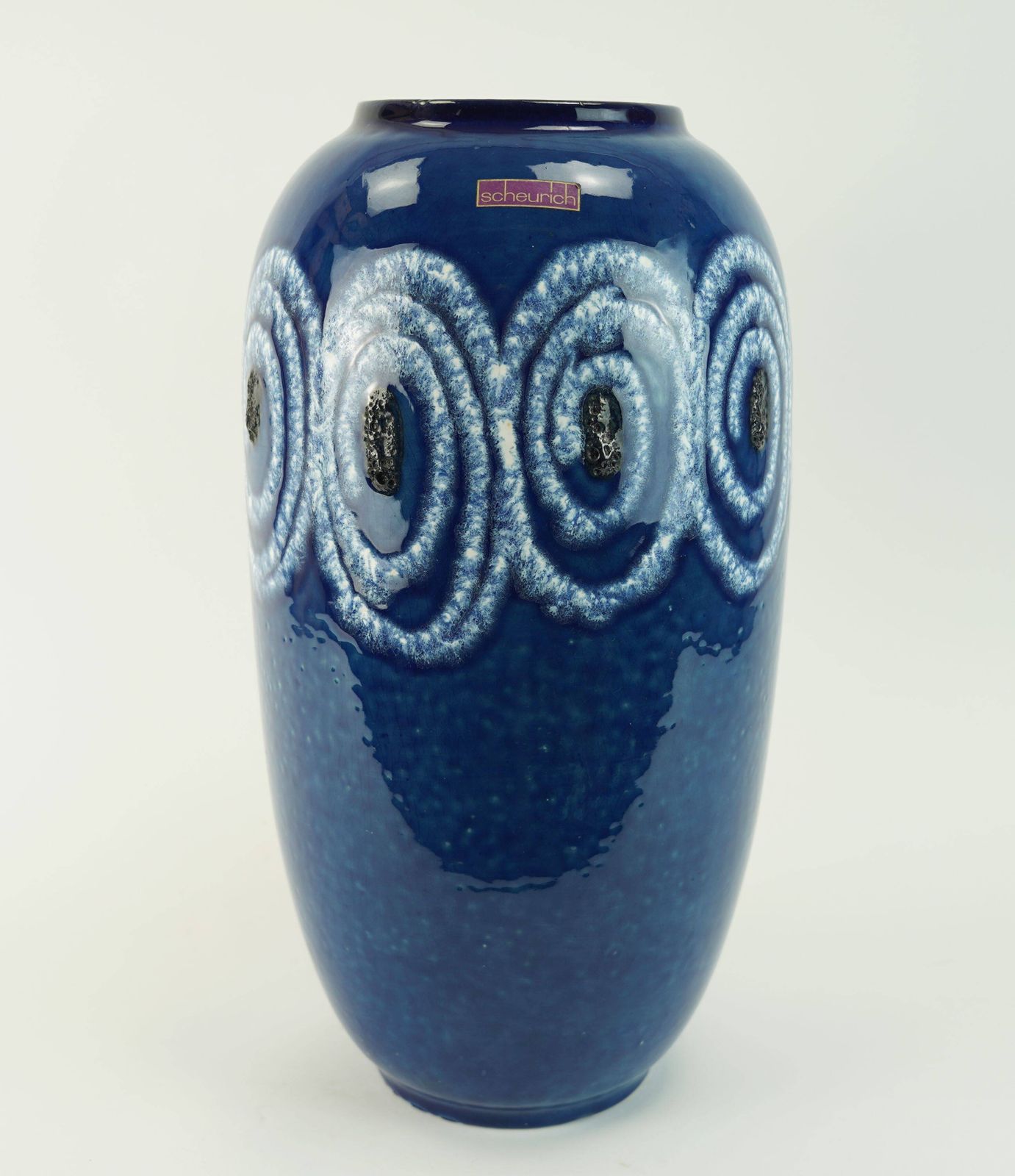 Vase de sol Scheurich bleu à motif tourbillon blanc, Fat Lava, modèle n° 546-41 photo vinterior