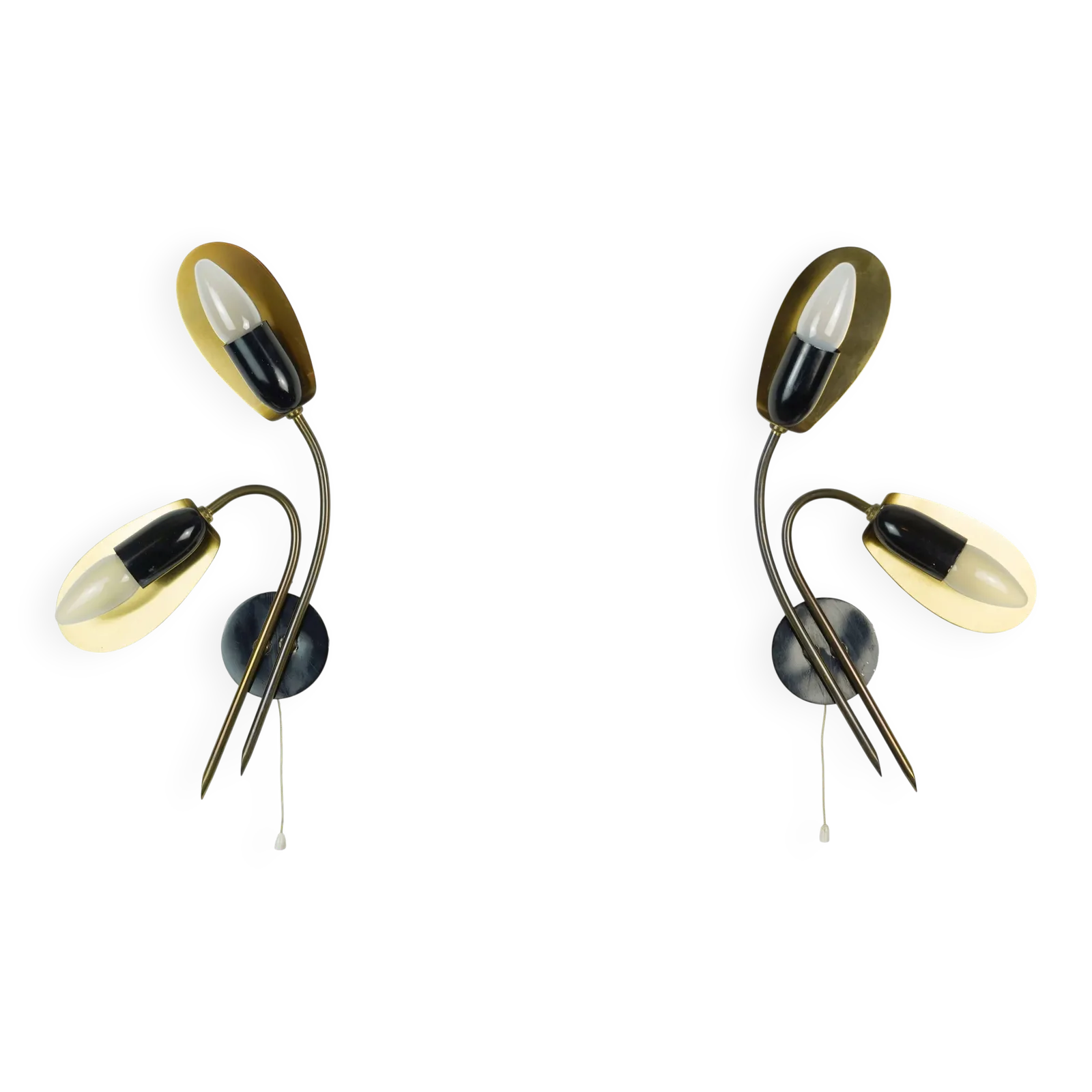 Pair Of 1950s Mid Century Sconces Wall Lamps Brass Black Metal