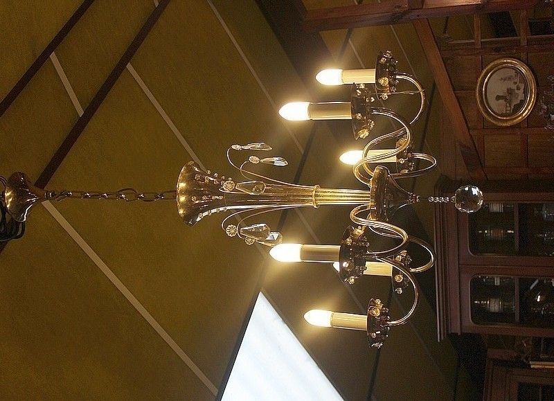 Golden Metal Chandelier Years 50/60 photo for sale