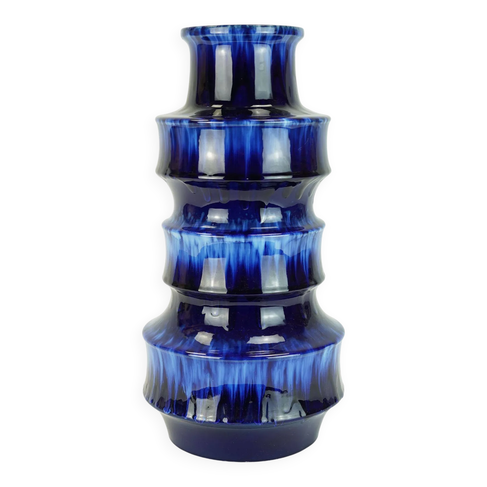 Scheurich Keramik vloervaas met drip glaze in blauwtinten, jaren 1960/1970