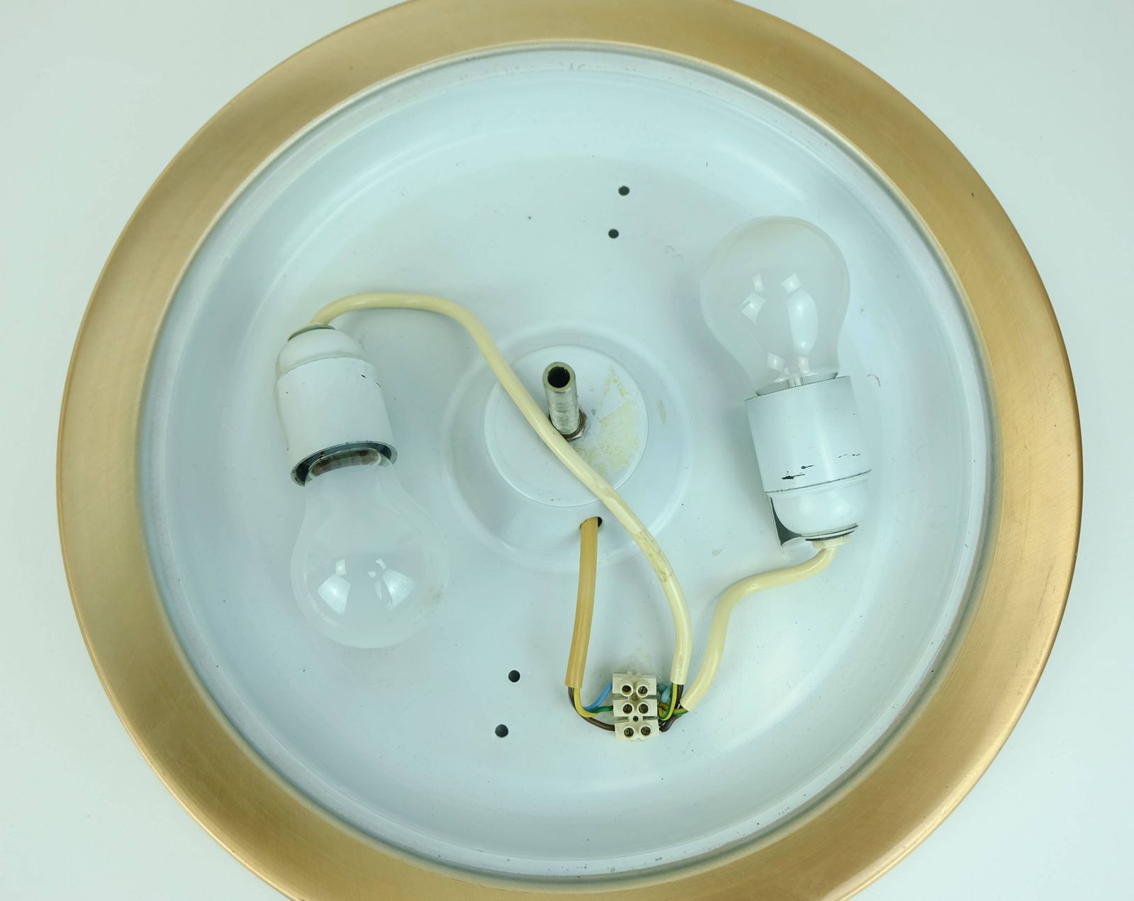 Mid-Century plafondlamp, opbouwmontage, gestructureerd glas en aluminium, jaren 1970 photo buy