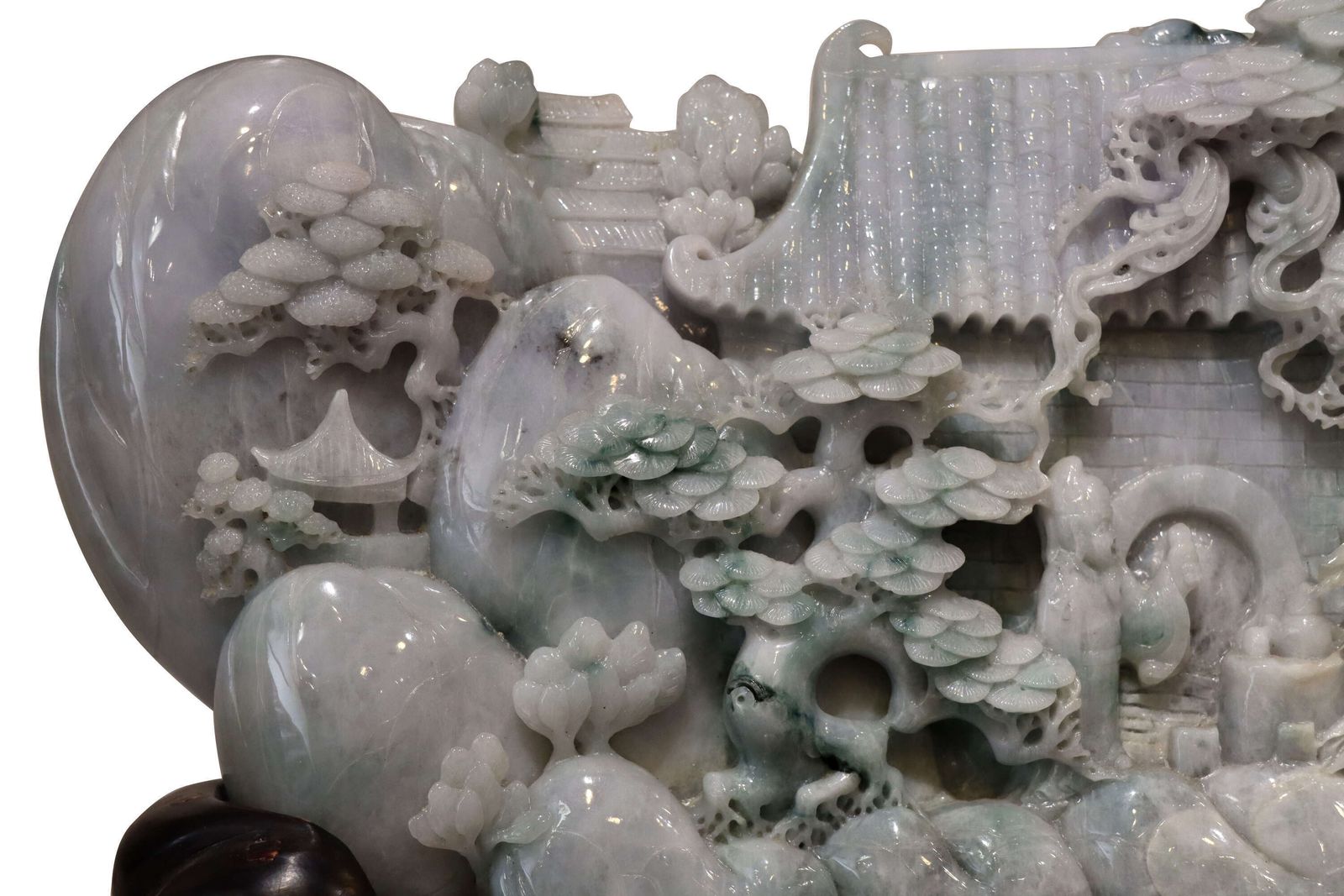 Exceptional Large Chinese Carved Jade Mountain Landscape Sculpture On Hardwood Stand photo 6210.0