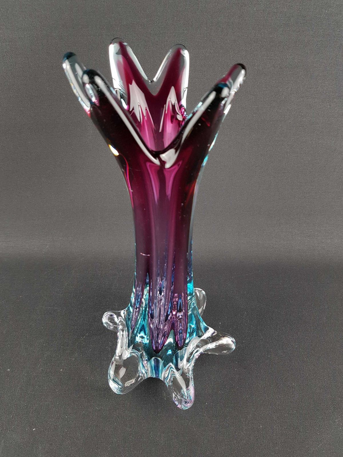 photo for sale Vintage Murano Sommerso Glazen Vaas, Paars En Turquoise, Italiaans Kunstglas, Ca. Jaren 1960–1970
