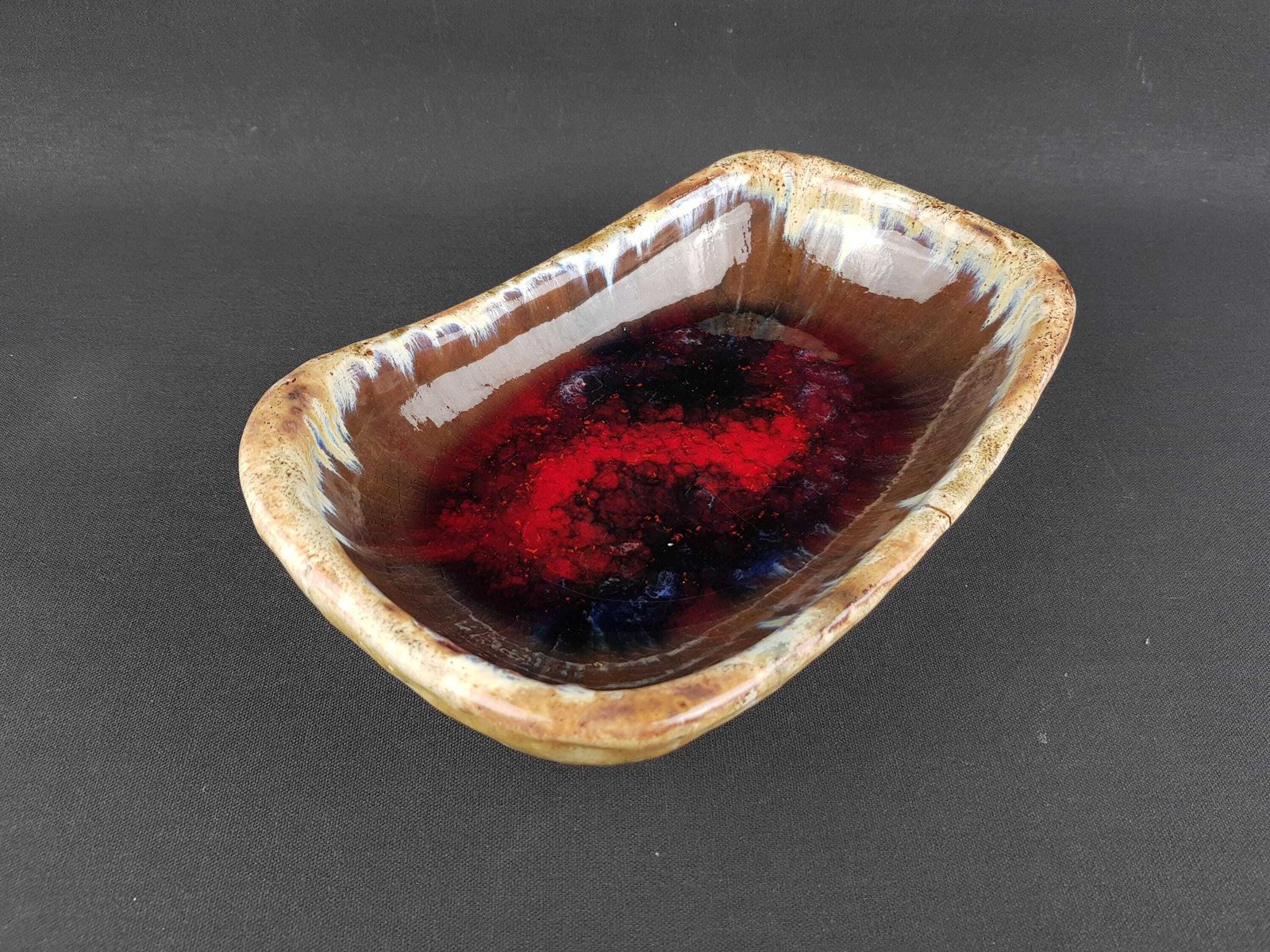 Vintage Schaffenacker Studio Art Pottery Brown And Beige Bowl 812 West German Pottery 1960s photo for sale