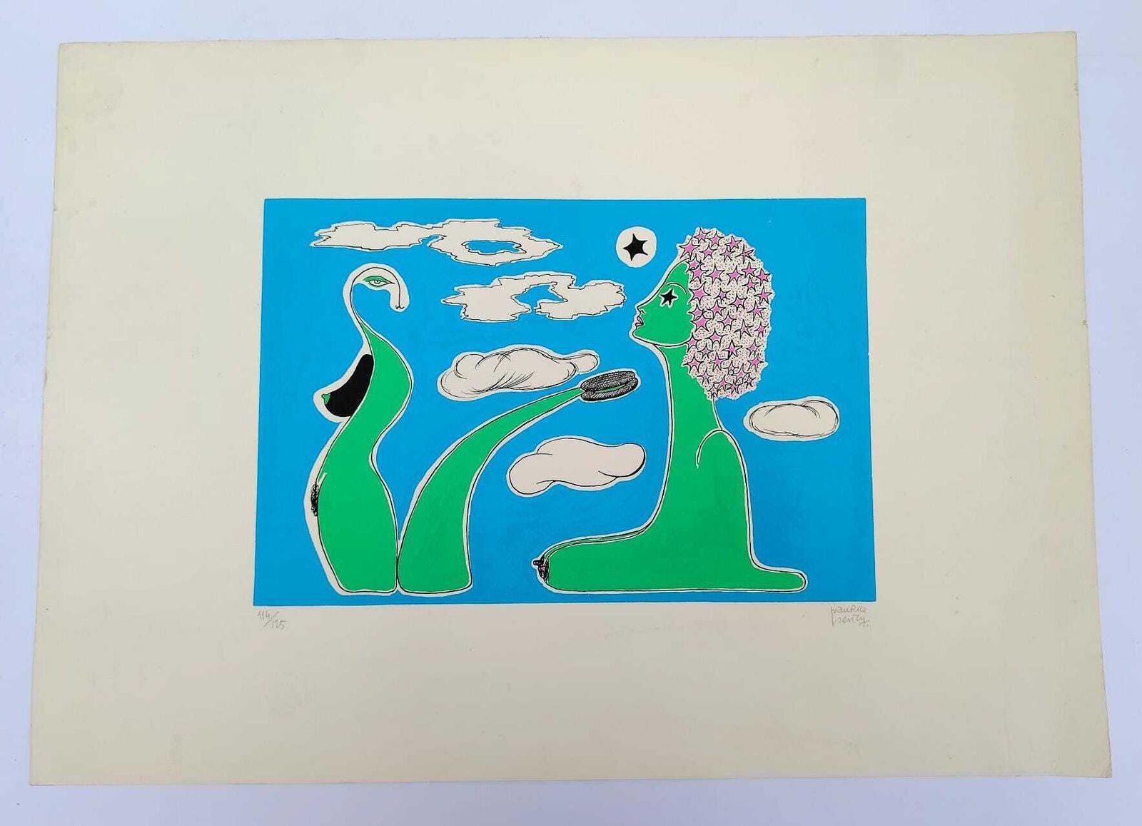 Sérigraphie en couleurs Maurice Henry, 50 x 70 cm, surréalisme, lithographie vintage