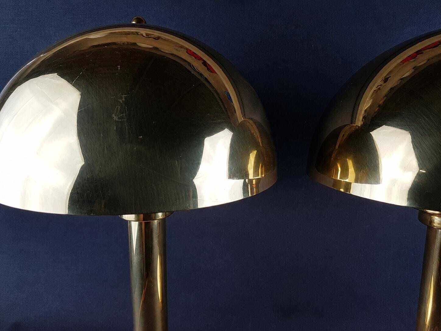 Lighting Set Of 2 Wsb Germany Brass Mushroom Table Lamps Mid Century Modern Art Deco Bedside Lights 1970s Vintage photo