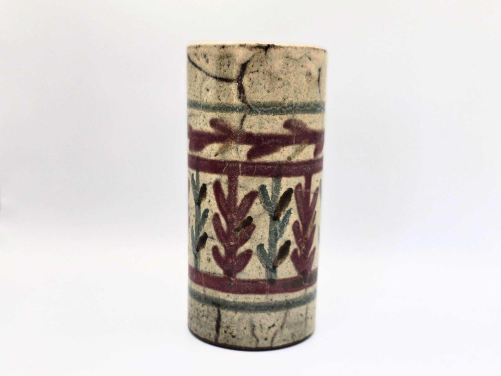 Mid Century French Roller Vase Gustave Reynaud For Le Mûrier Vallauris Studio Pottery   Floral Abstract photo for sale