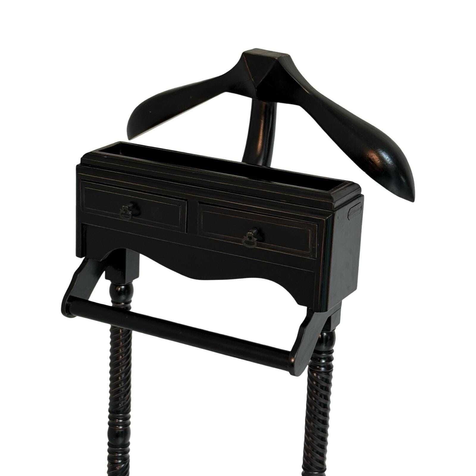 Dressboy / Kledingstandaard   Made In England   Twee Lades En Gedraaid Houten Frame   Colonial Stijl   Zwart photo for sale