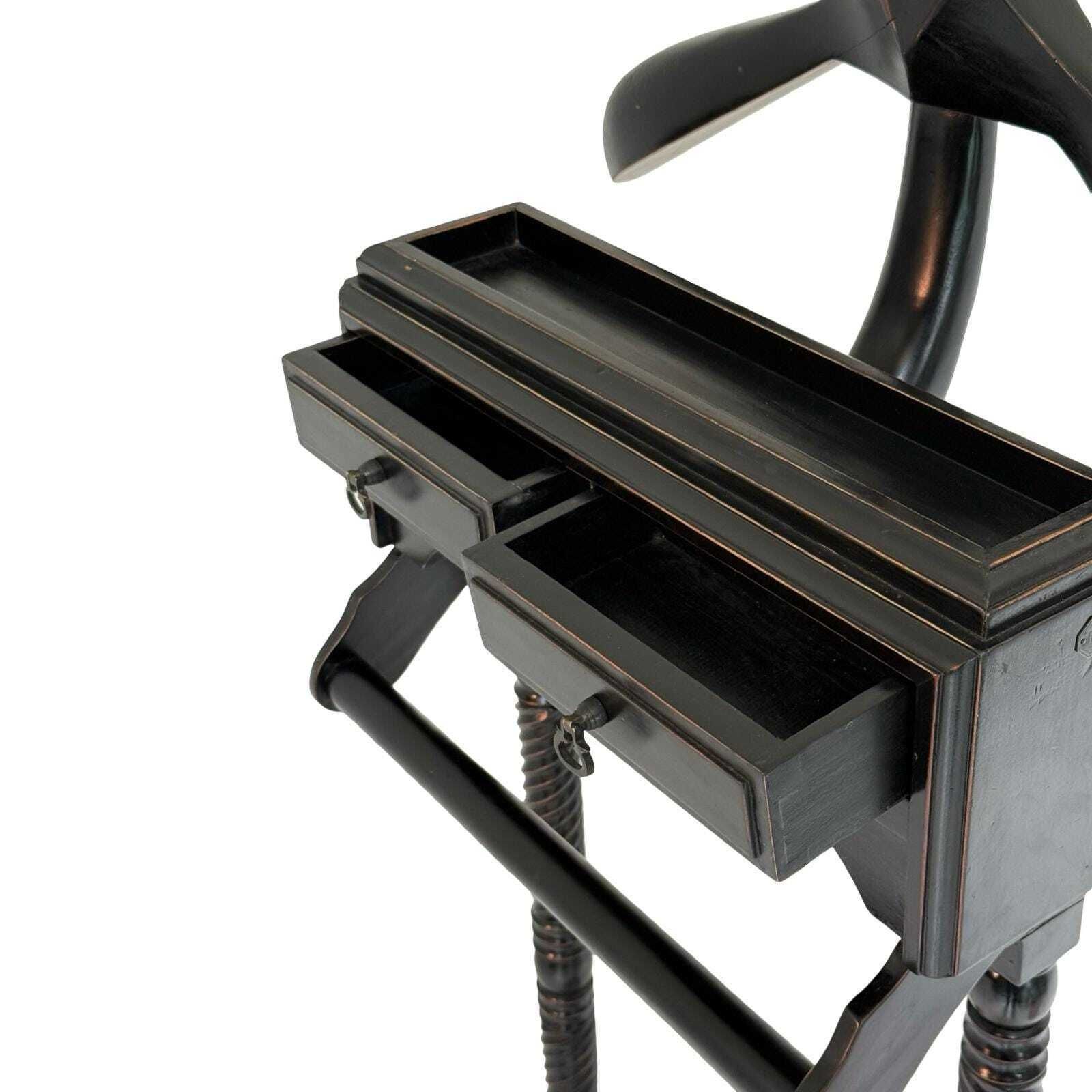 Dressboy / Valet Stand   Made In England   Two Drawers And Twisted Wooden Frame   Colonial Style   Black photo vinterior