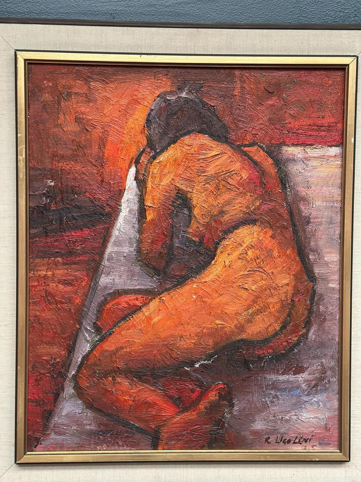 Original Italian Oil On Canvas – “Reclined Woman” By Renzo Ugolini – Vintage & Frame – 74 × 63 Cm (29.1" × 24.8") photo Art