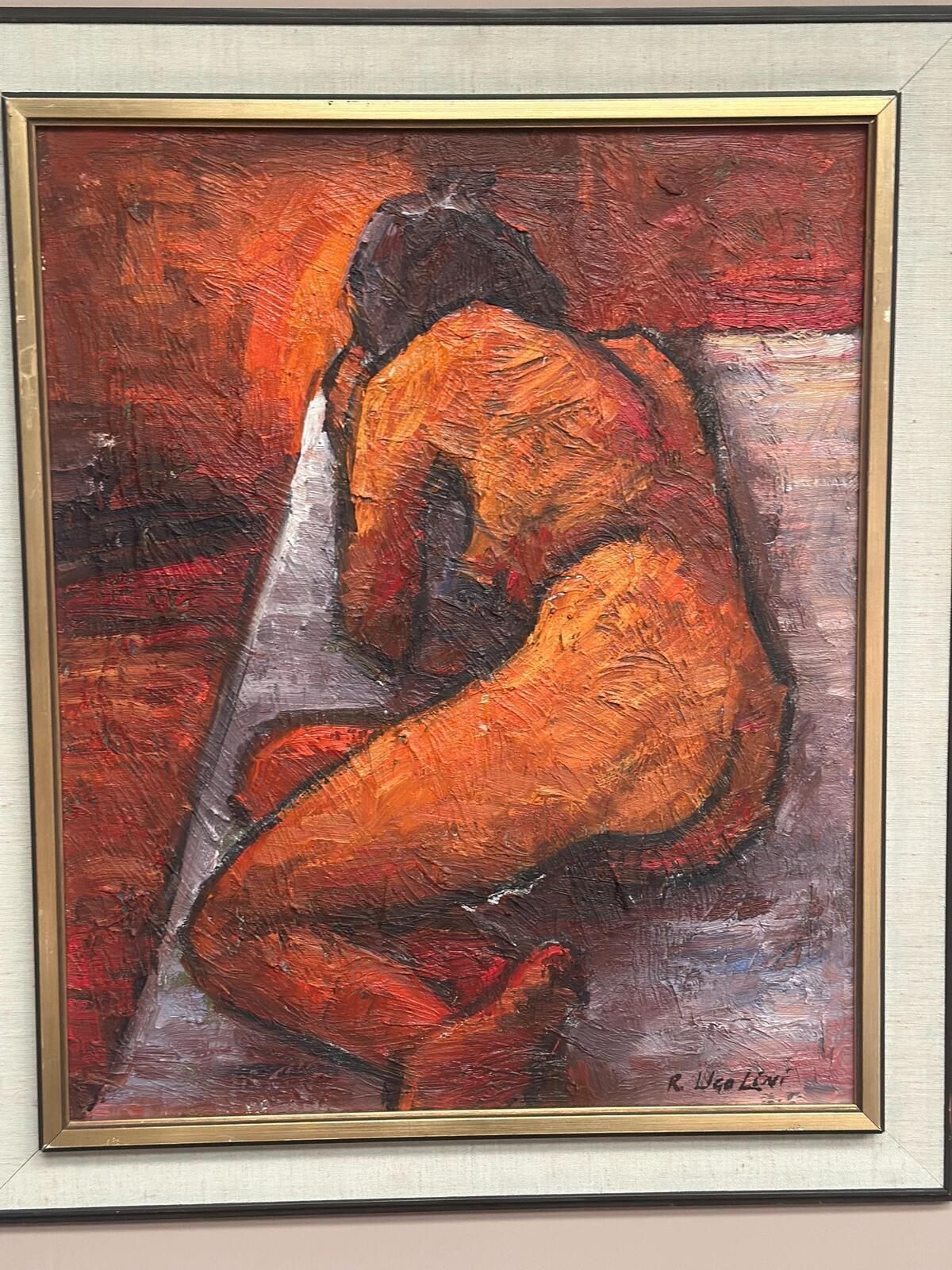 photo vinterior Original Italian Oil On Canvas – “Reclined Woman” By Renzo Ugolini – Vintage & Frame – 74 × 63 Cm (29.1" × 24.8")