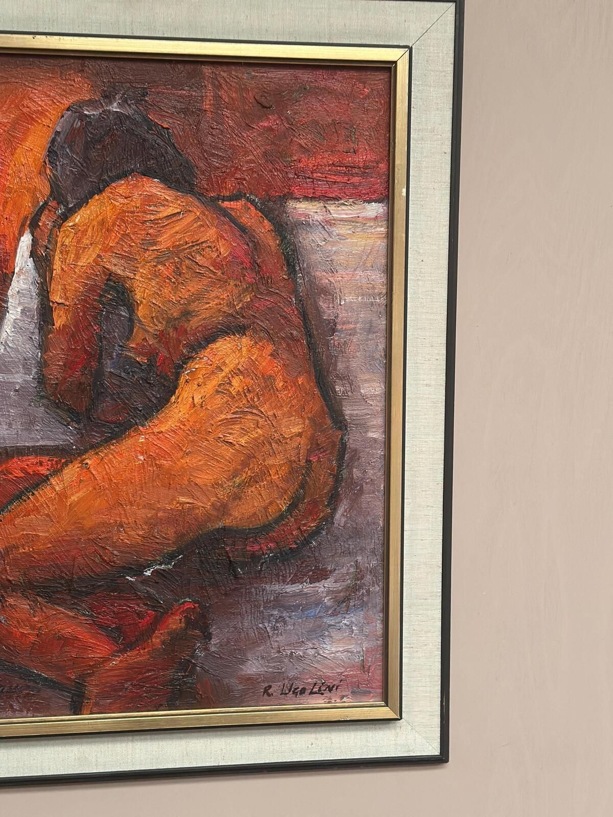 photo buy Original Italian Oil On Canvas – “Reclined Woman” By Renzo Ugolini – Vintage & Frame – 74 × 63 Cm (29.1" × 24.8")