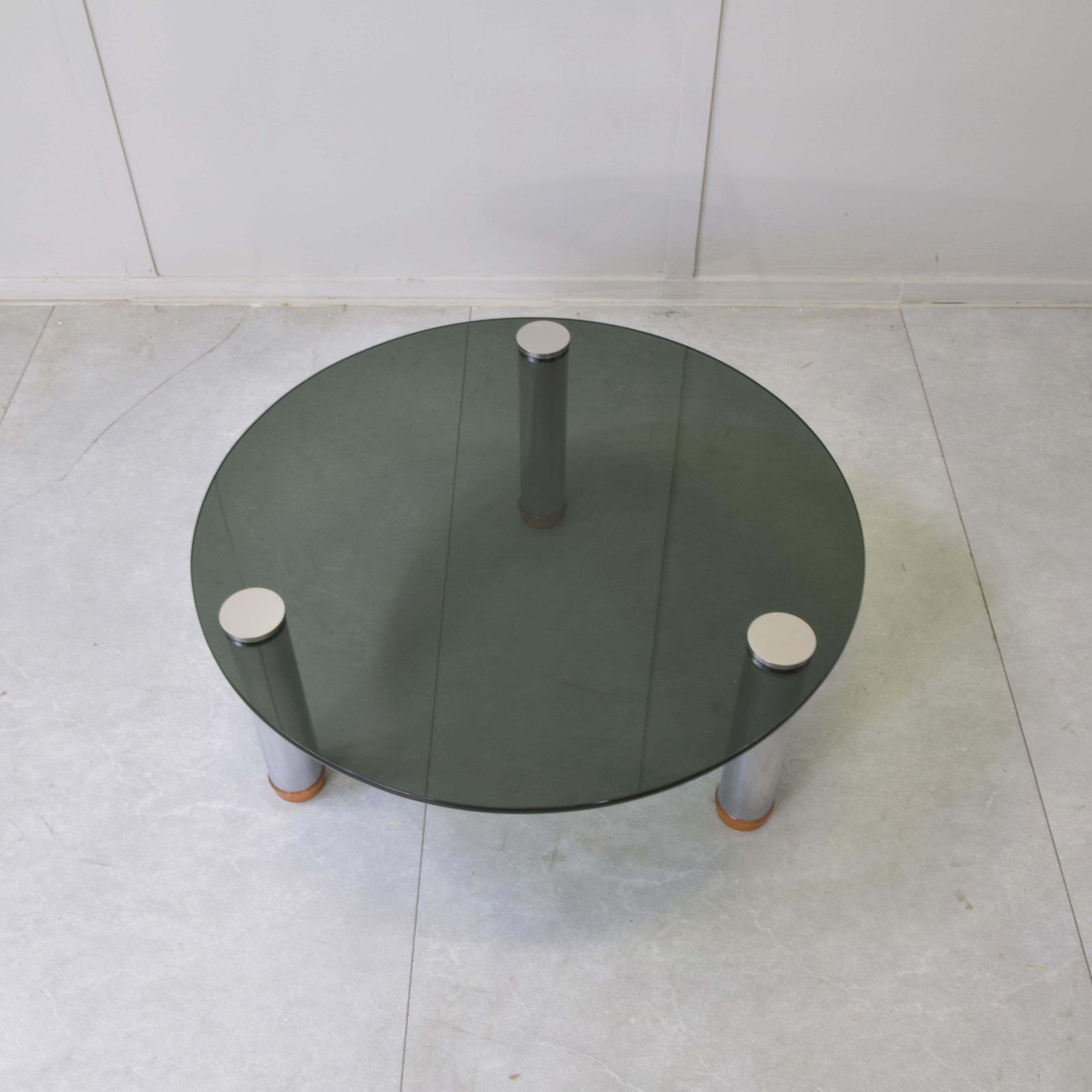 Marco Zanuso For Zanotta Marcuso Round Coffee Table Smoked Glass Steel 1970s photo buy