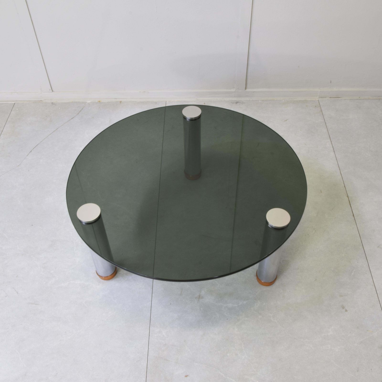 Marco Zanuso For Zanotta Marcuso Round Coffee Table Smoked Glass Steel 1970s photo vintage