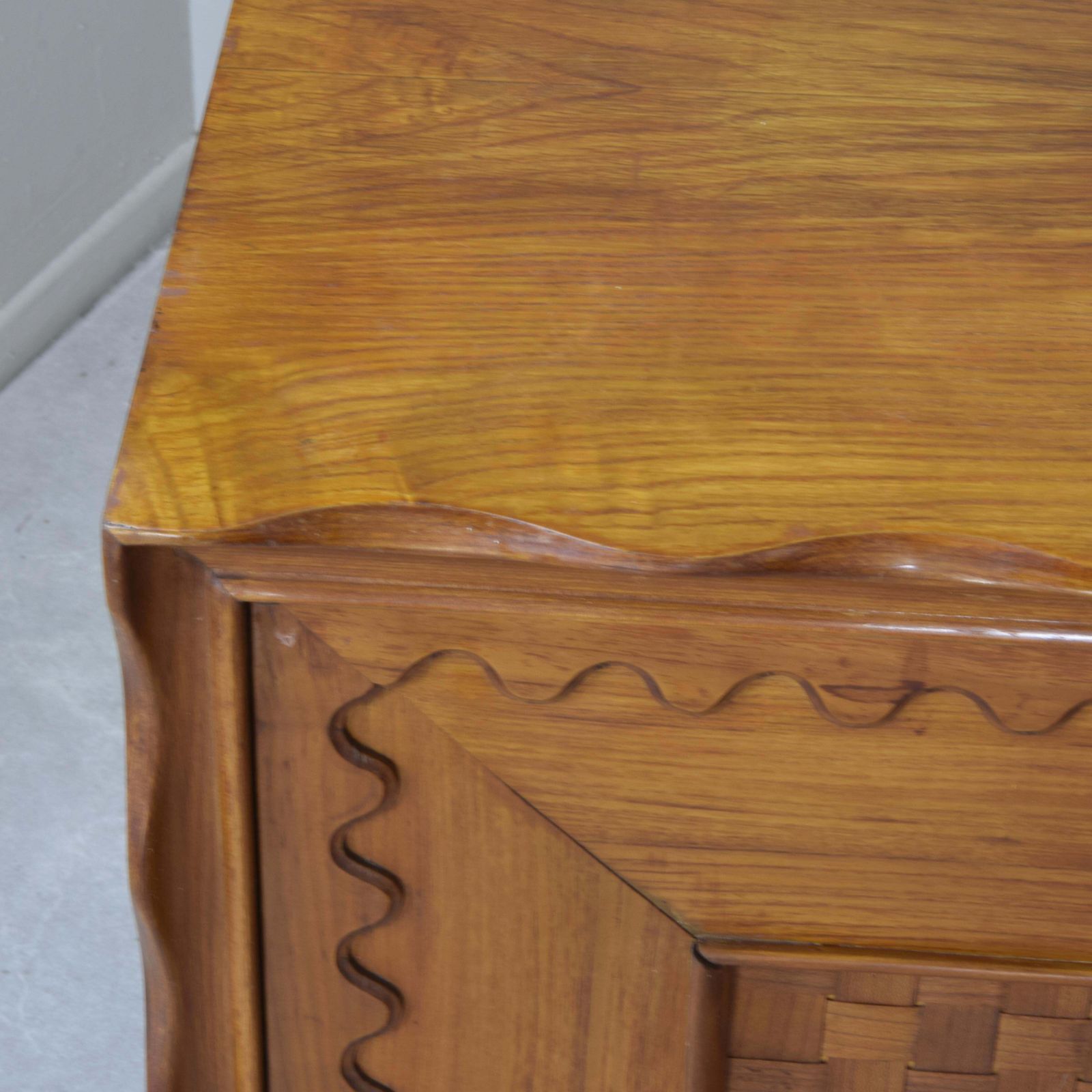 Furniture Paolo Buffa Fourdoor Walnut Credenza With Checkerboard Marquetry 1950s photo