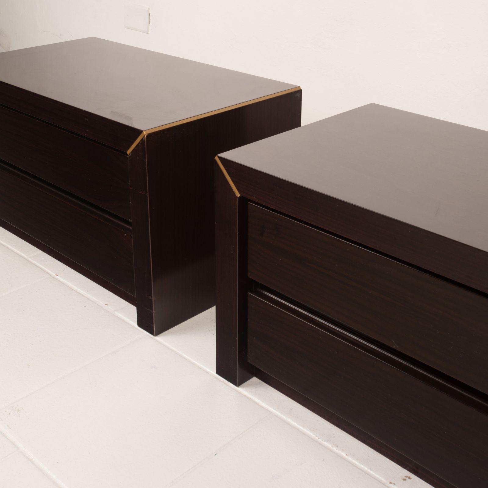 Pair Of African Rosewood And Brass Bedside Tables For Fratelli Turri photo 2179.0