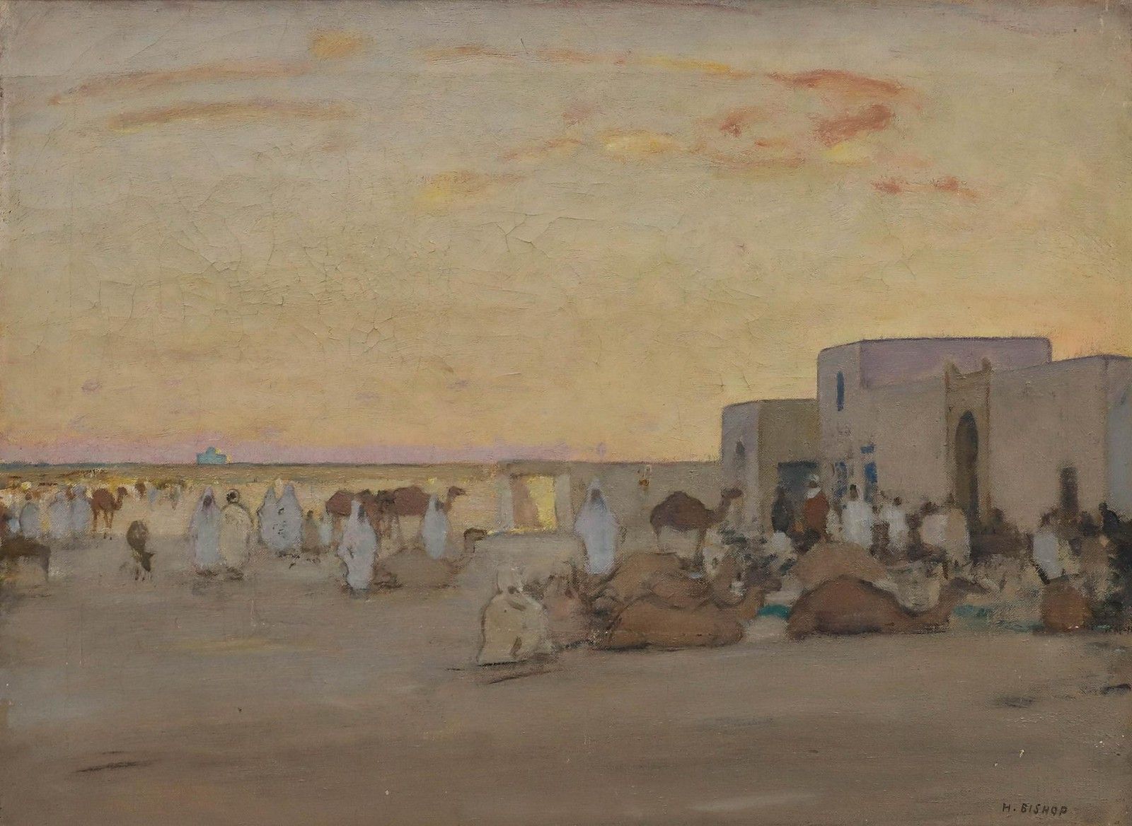 Henry Bishop (1868 1939) Early 20th Century Oil, Desert At Sunrise photo furniture