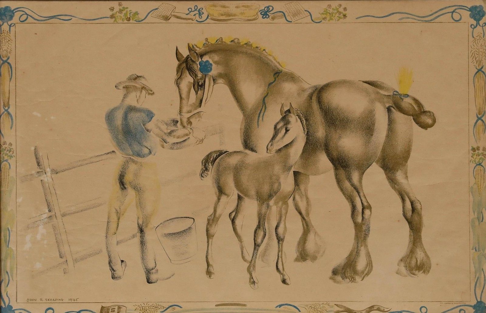 John Skeaping (1901 1980) 20th Century Lithograph, Mare And Foal photo furniture