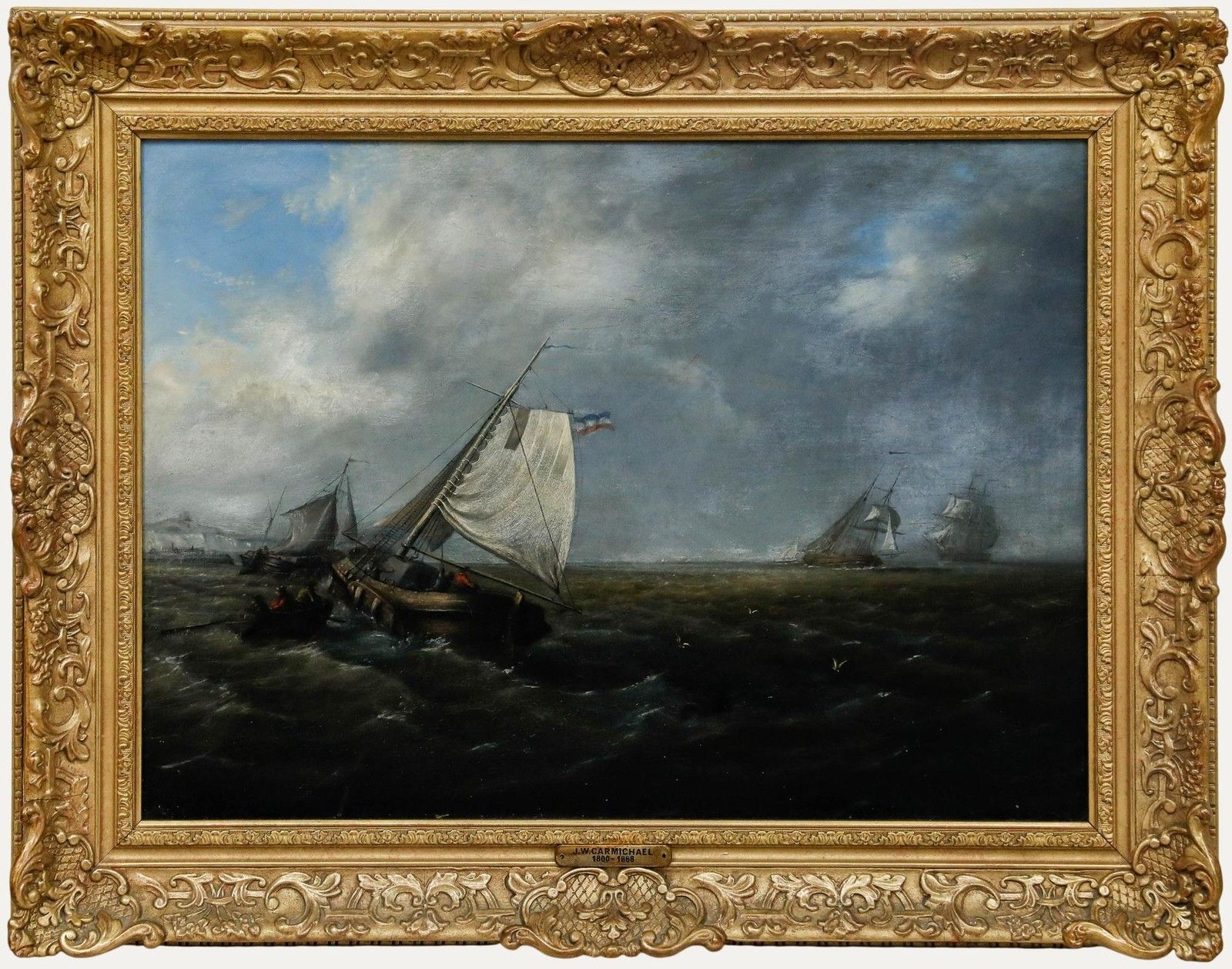 Attrib. James Wilson Carmichael (1800 1868) Framed Oil, Vessels Off A Coast