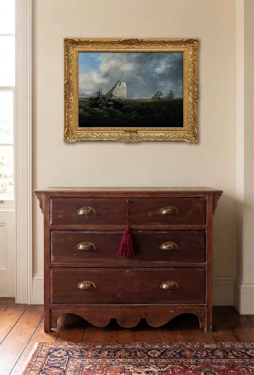 Attrib. James Wilson Carmichael (1800 1868) Framed Oil, Vessels Off A Coast photo for sale