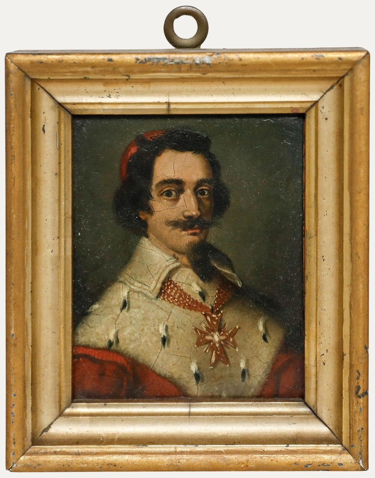 German School Miniature 19th Century Oil, Cardinal Richelieu