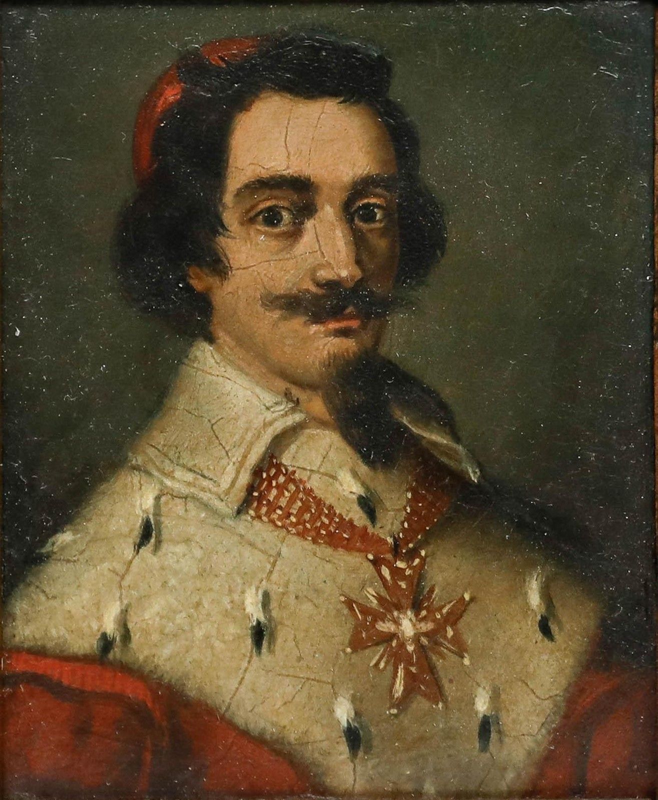 German School Miniature 19th Century Oil, Cardinal Richelieu photo furniture