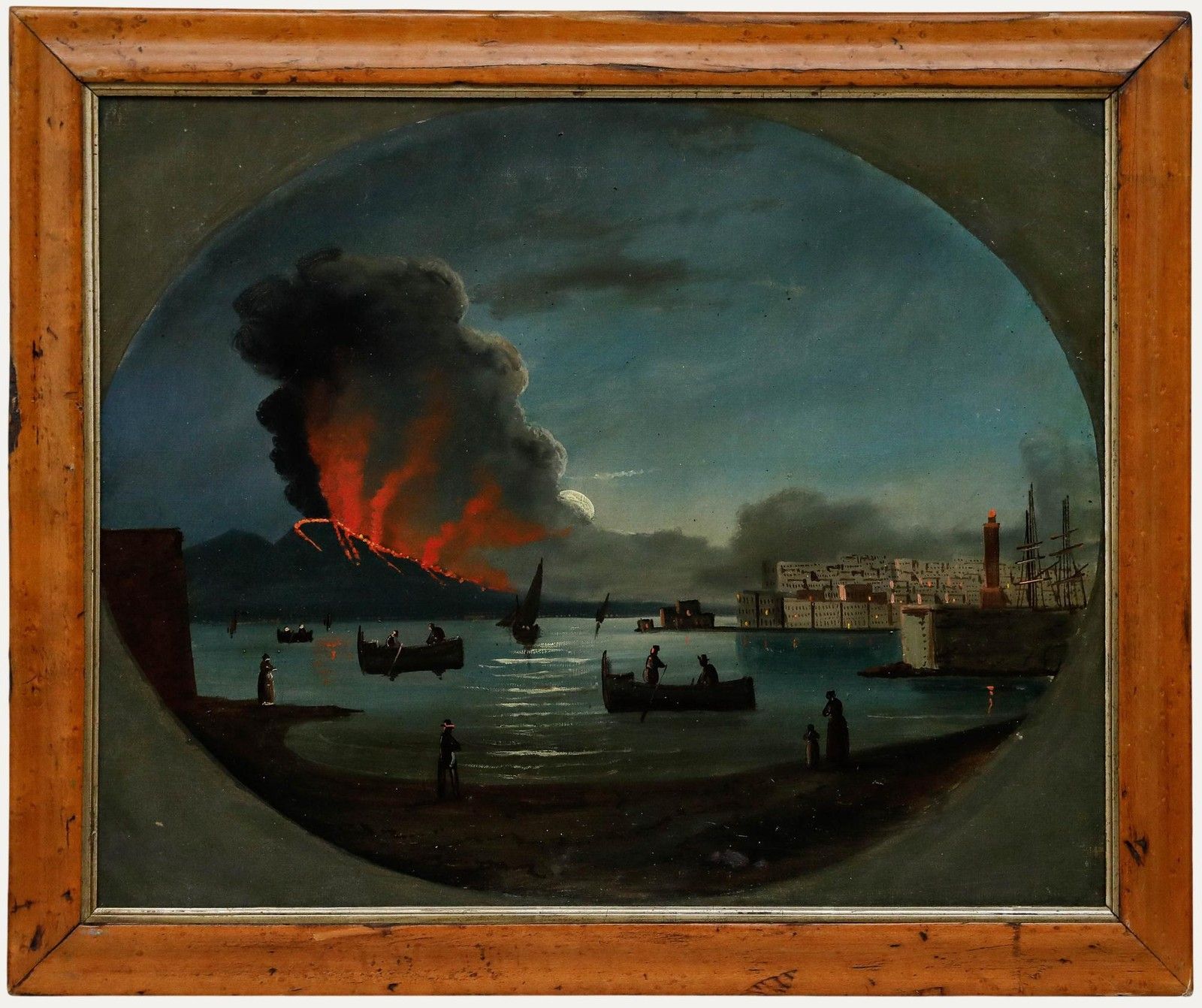 Neapolitan School 19th Century Oil Vesuvius Erupting