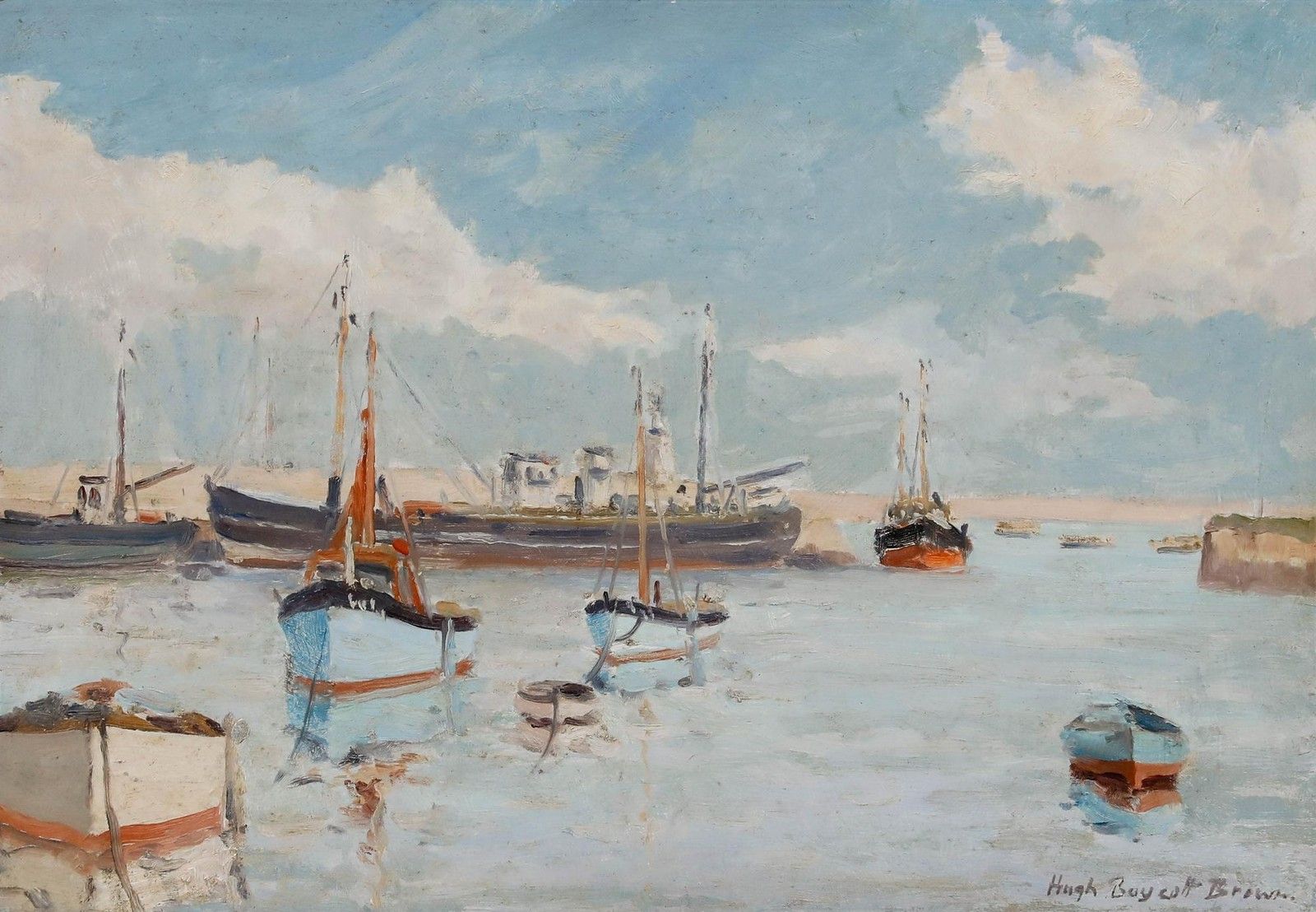 Hugh Boycott Brown (1909 1990) Oil, Fishing Boats In Brixham Harbour photo furniture