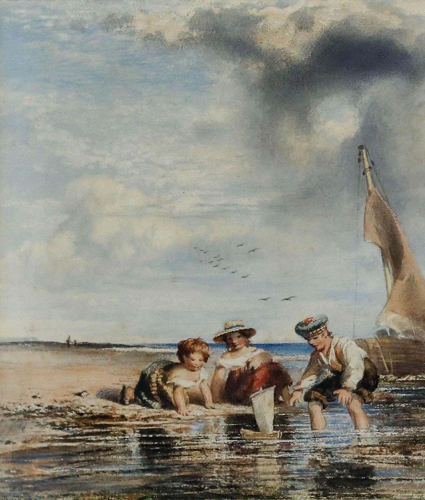 Scottish School 19th Century Watercolour Catching Crabs photo furniture