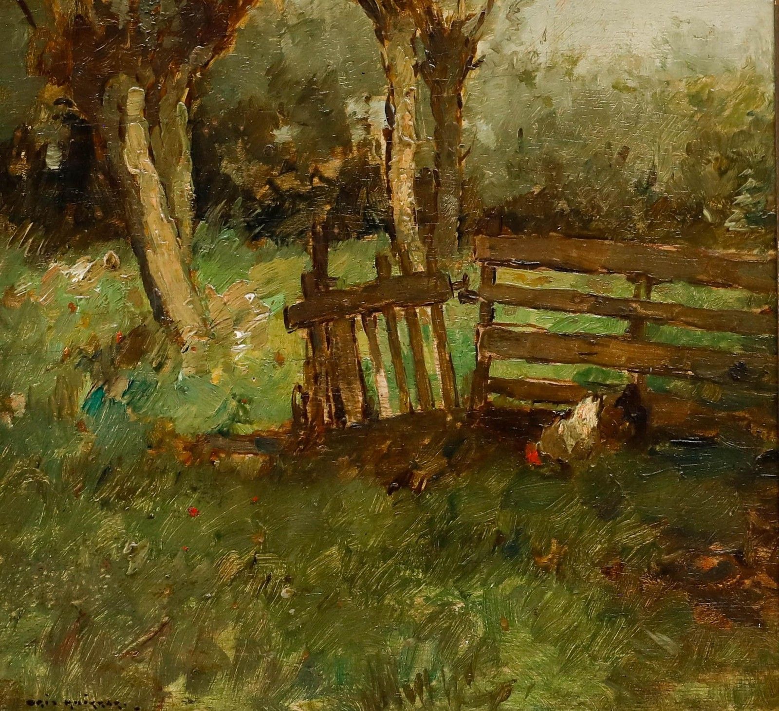 Aris Knikker (1887 1962) Early 20th Century Oil, Chickens In An Orchard photo furniture