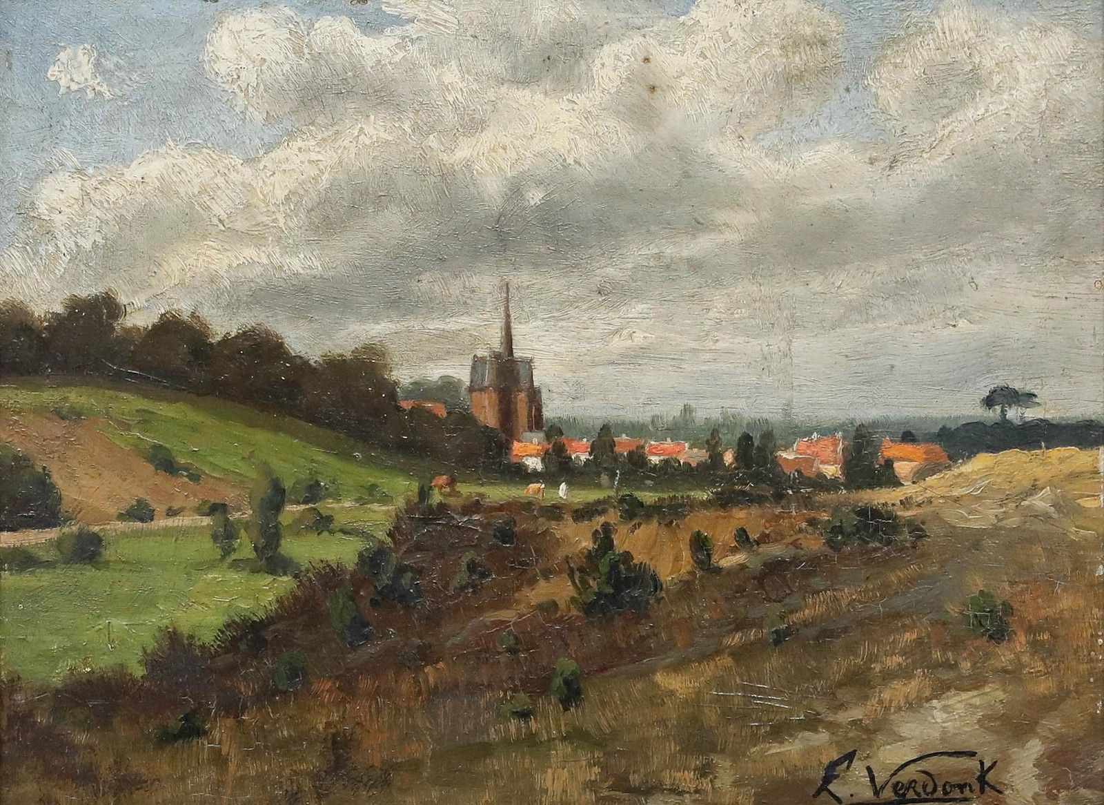 E. Verdonk Early 20th Century Oil, A European Town In Summer photo furniture