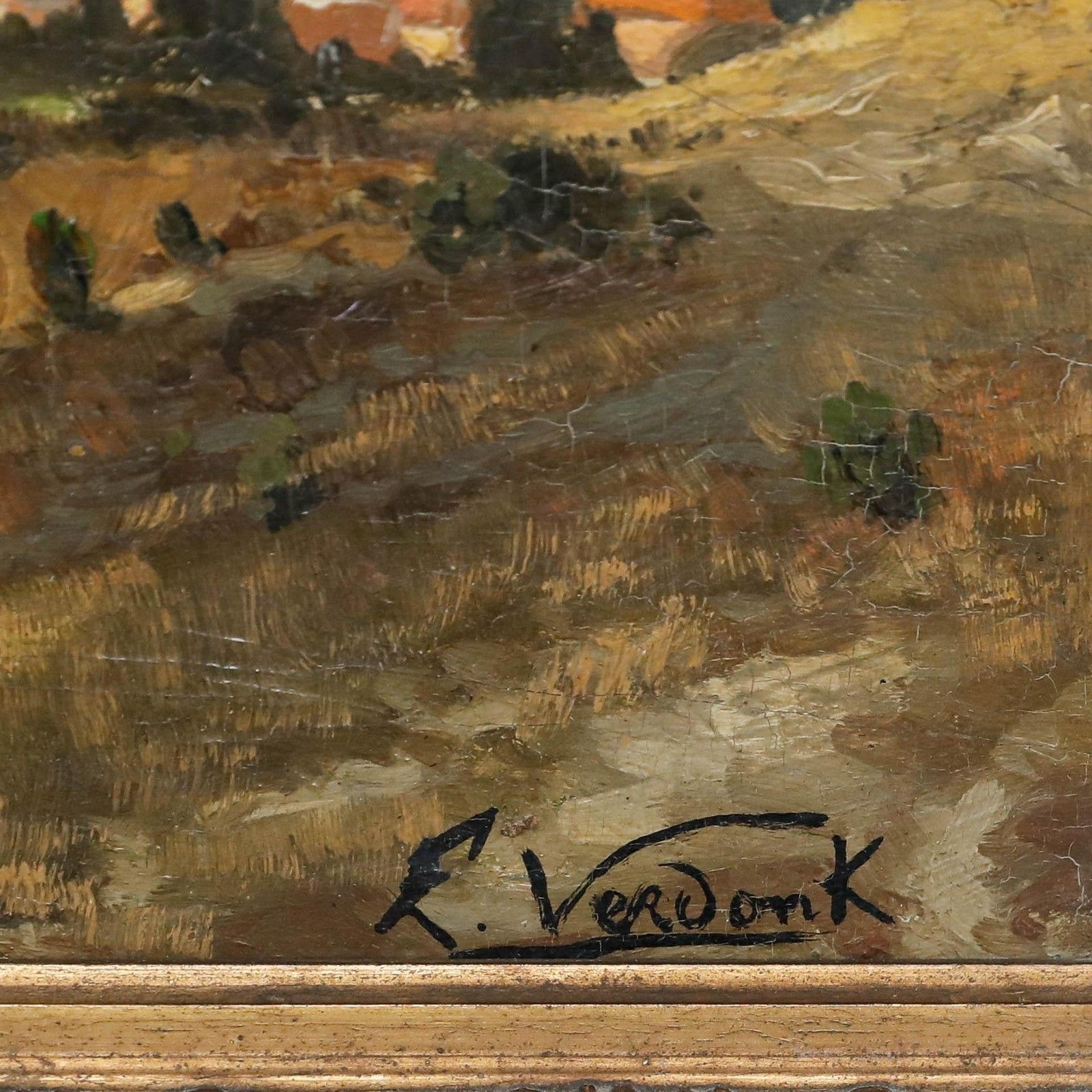 E. Verdonk Early 20th Century Oil, A European Town In Summer photo vintage