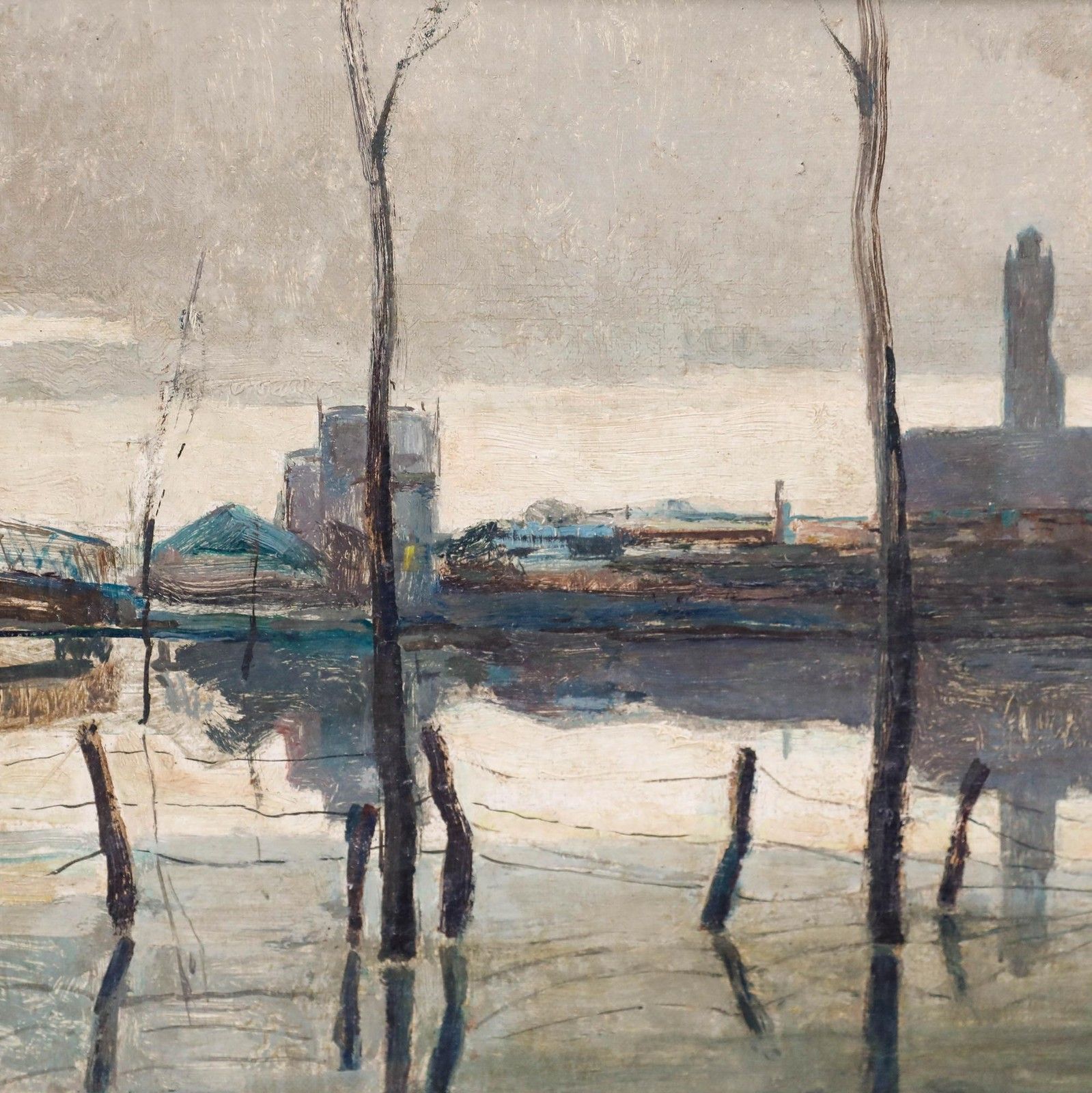 Anton Erkelens (1885 1956) Early 20th Century Oil, Flooded Landscape photo Art