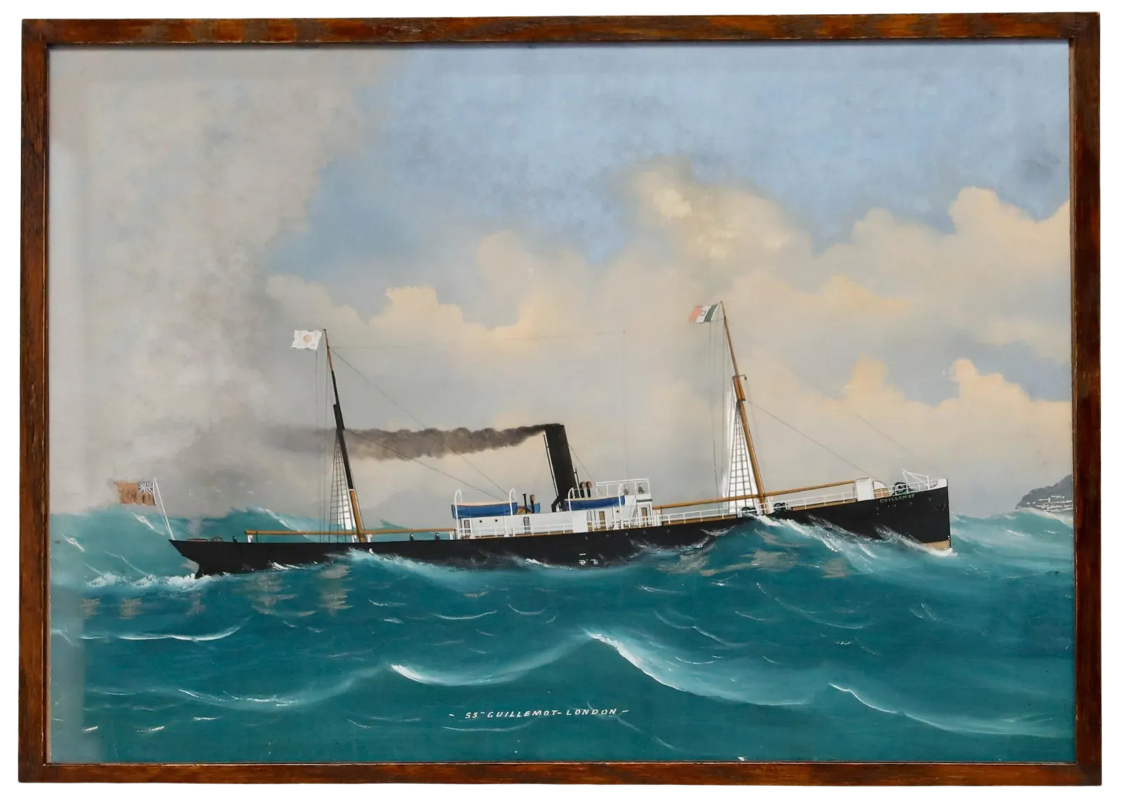 Folk Art Early 20th Century Oil S.S Guillemot  London
