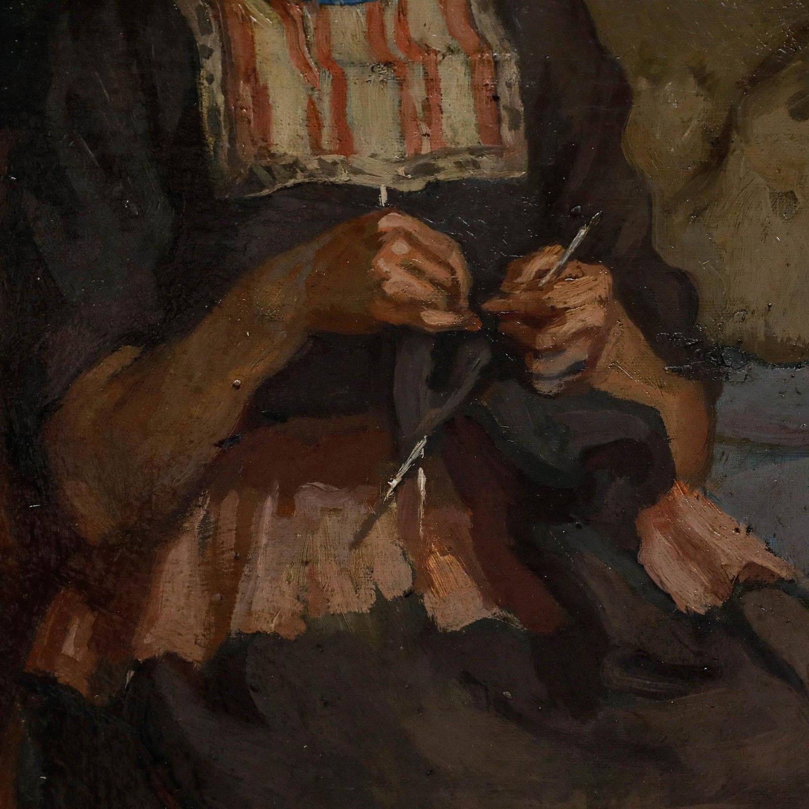 Biasini Early 20th Century Oil, Dutch Woman Knitting photo 495.0
