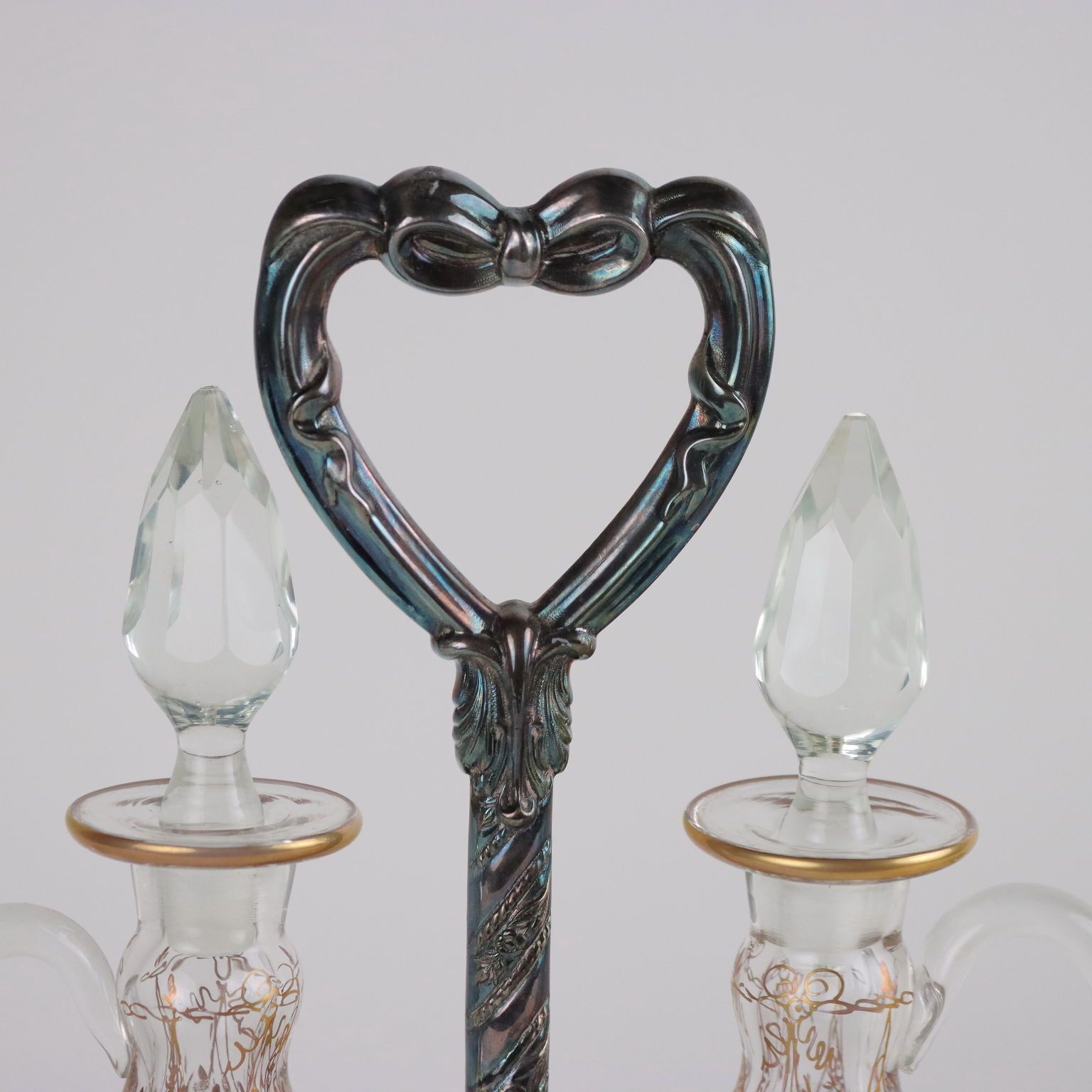 Antique Oil Cruet First Half '900 Silver 925 Bevelled Glass Gold photo for sale