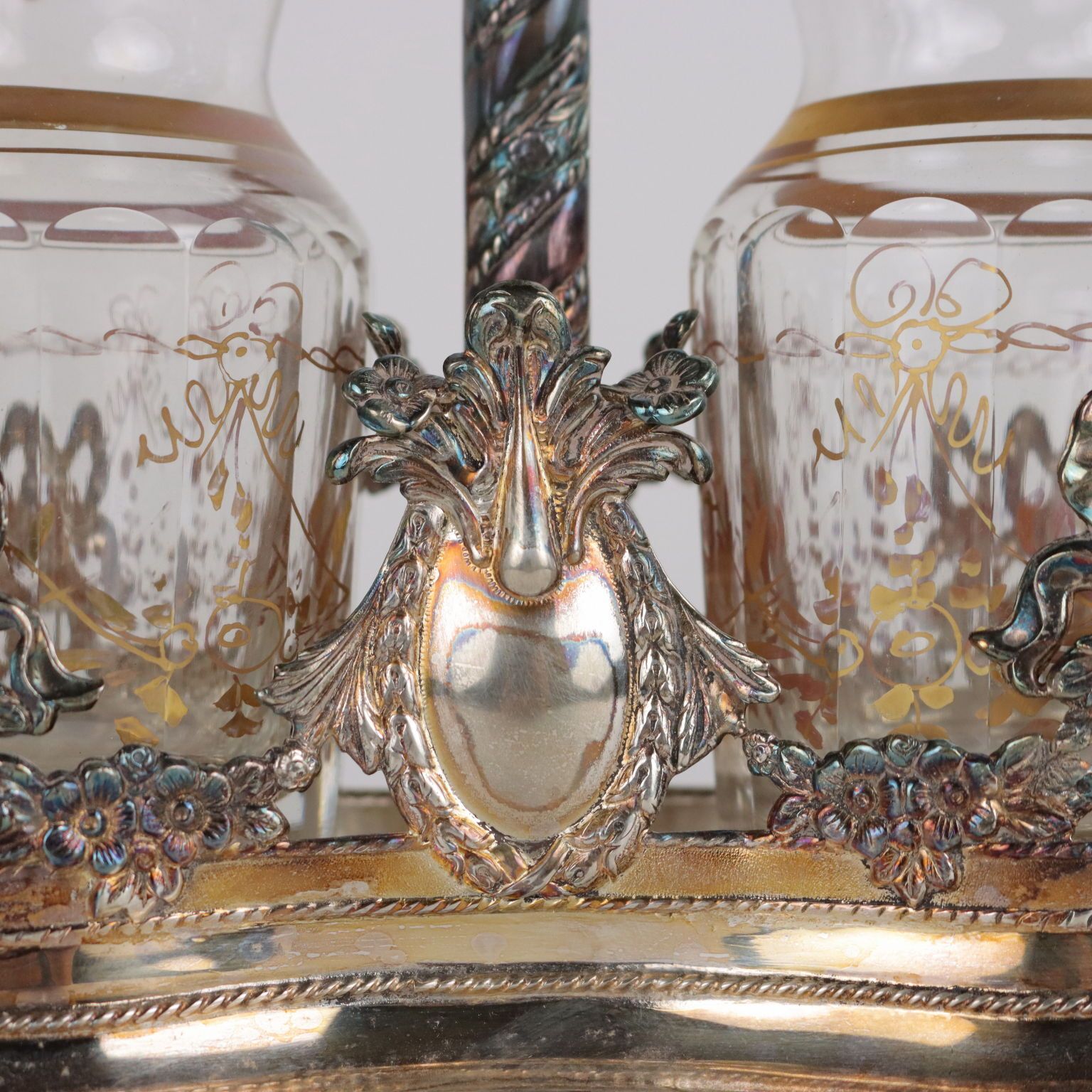 Antique Oil Cruet First Half '900 Silver 925 Bevelled Glass Gold photo 930.0